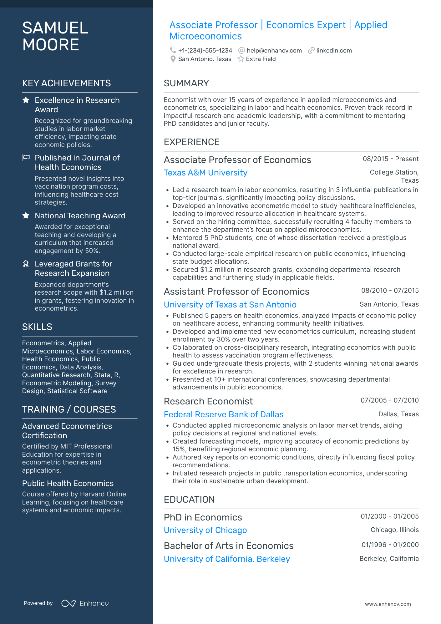 Associate Professor of Economics Resume Example