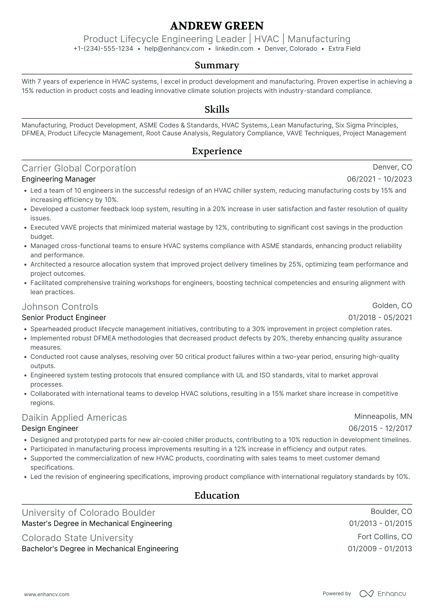 Product Lifecycle Engineer Resume Example