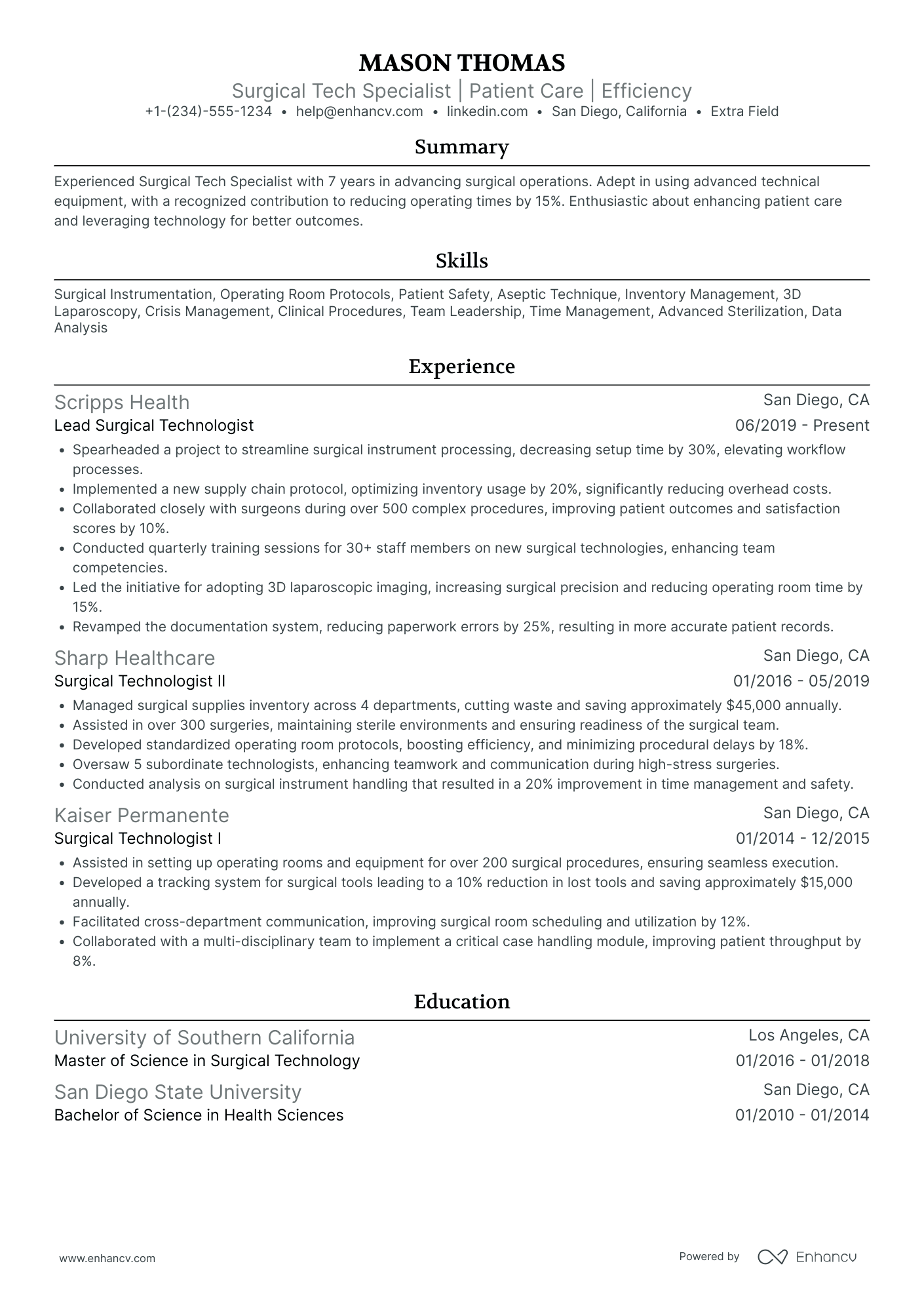 Surgical Tech Specialist Resume Example