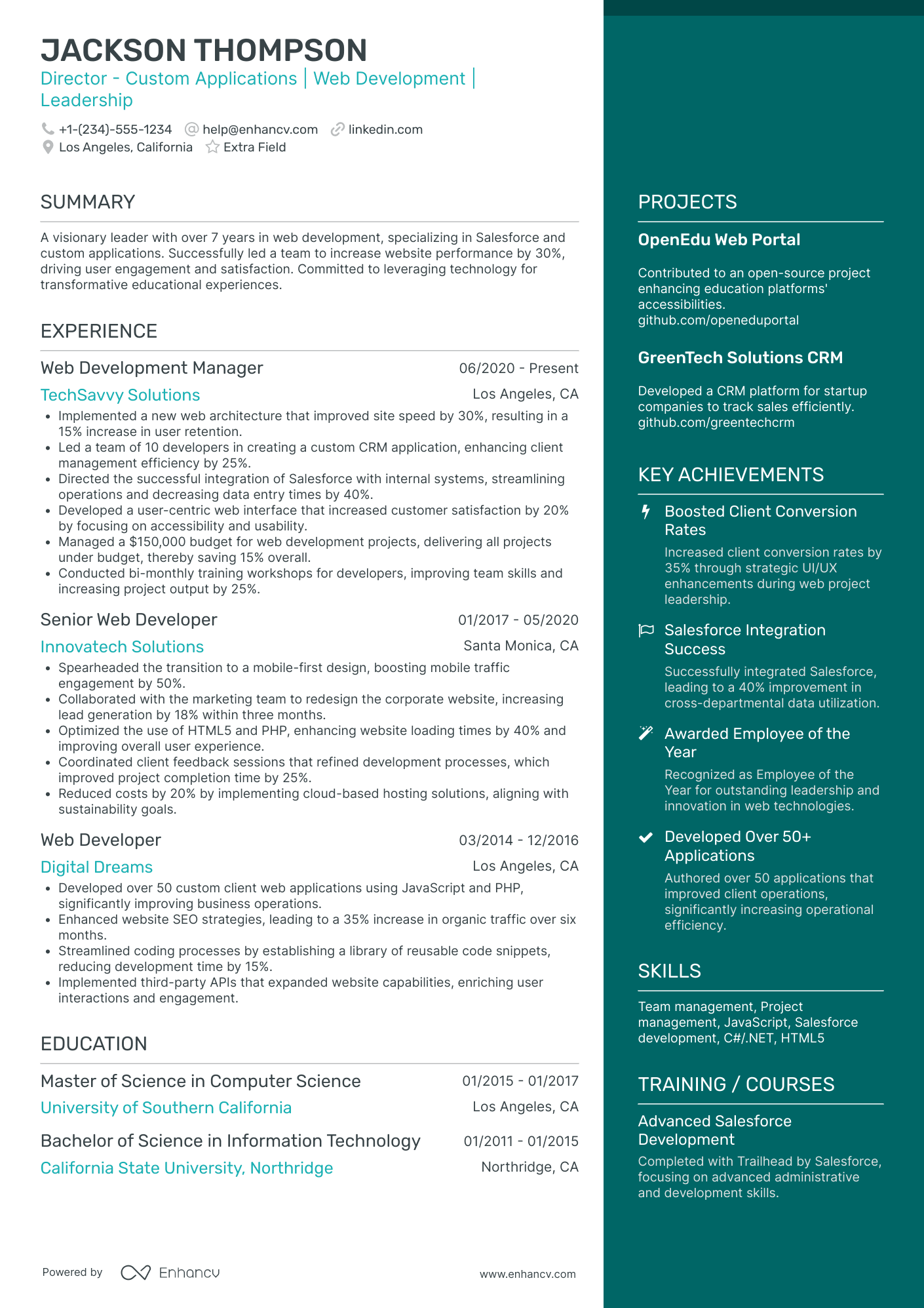 Front End Web Developer Resume Example