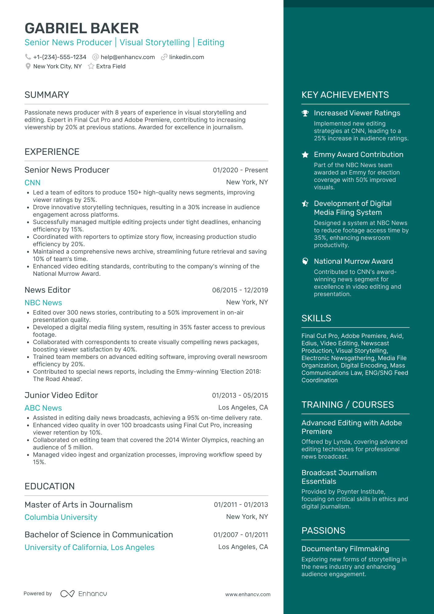 News Video Editor Resume Example