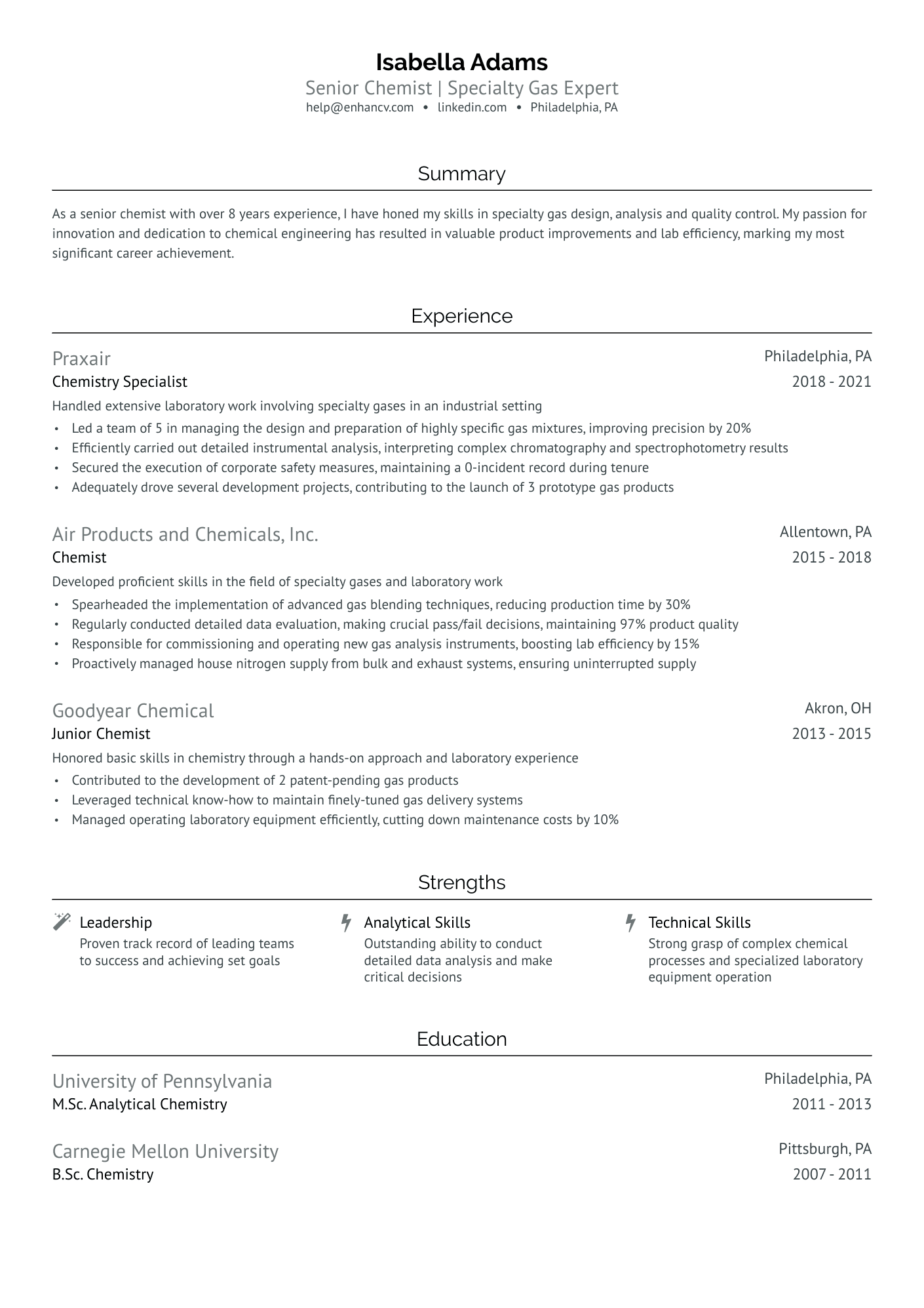 Senior Chemist Resume Example