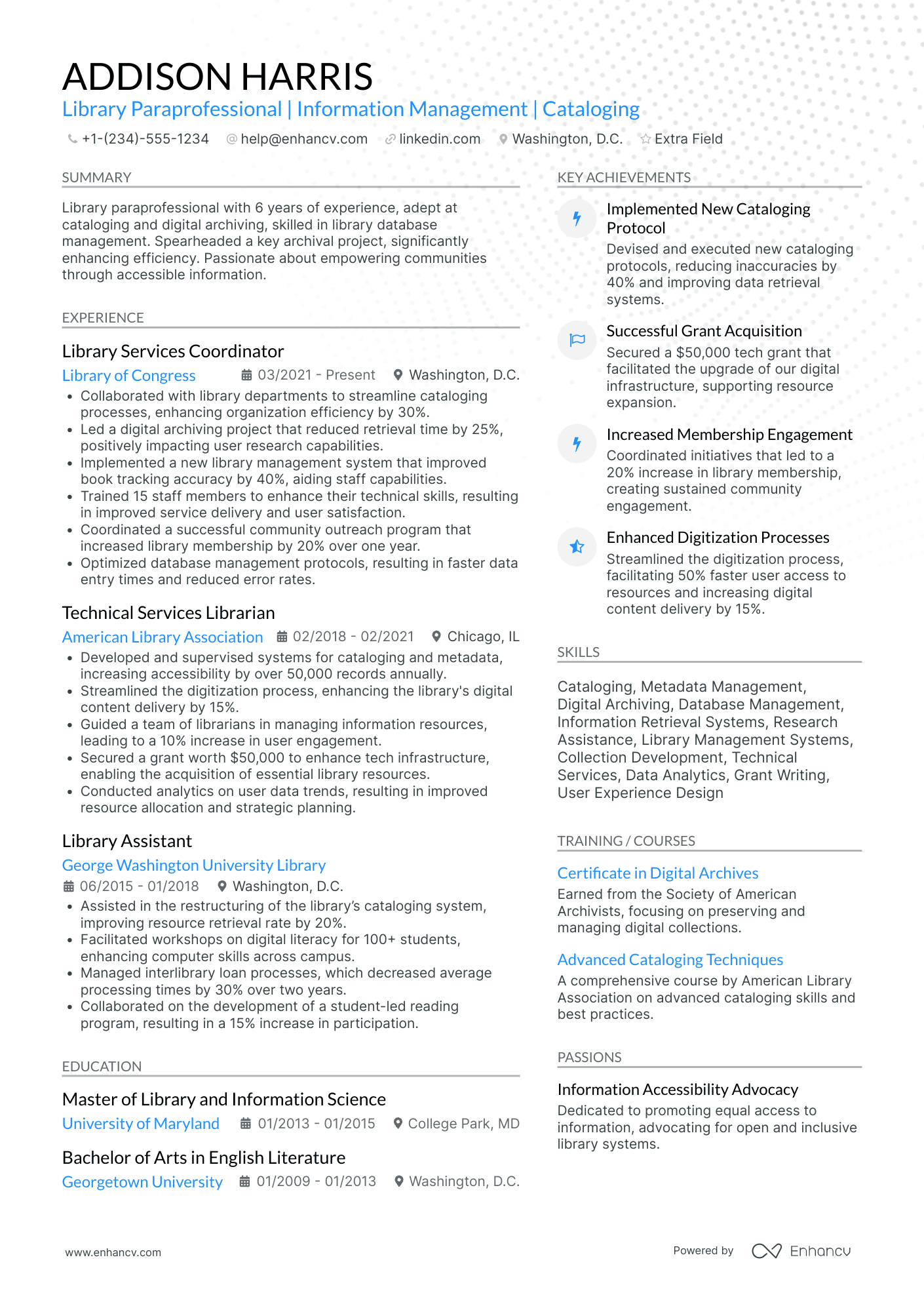 Library Paraprofessional Resume Example