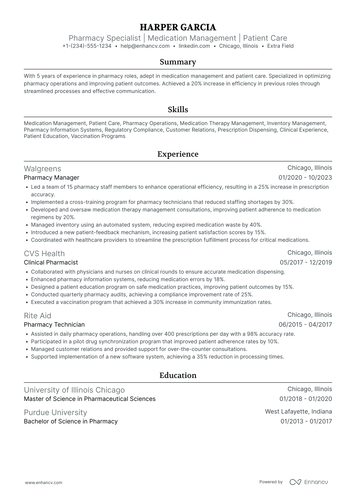 Retail Pharmacy Intern Resume Example