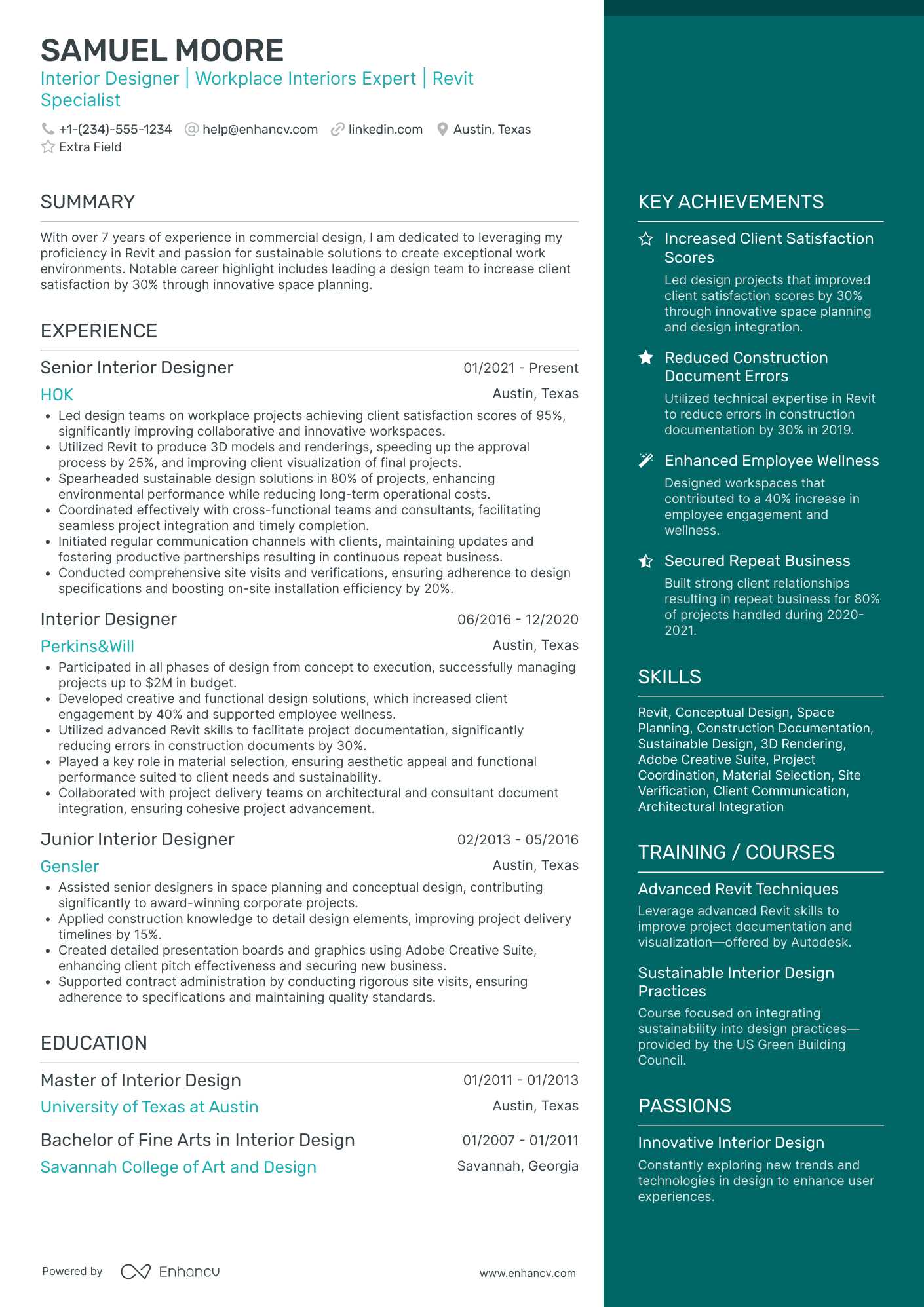 Consultant Interior Designer Resume Example