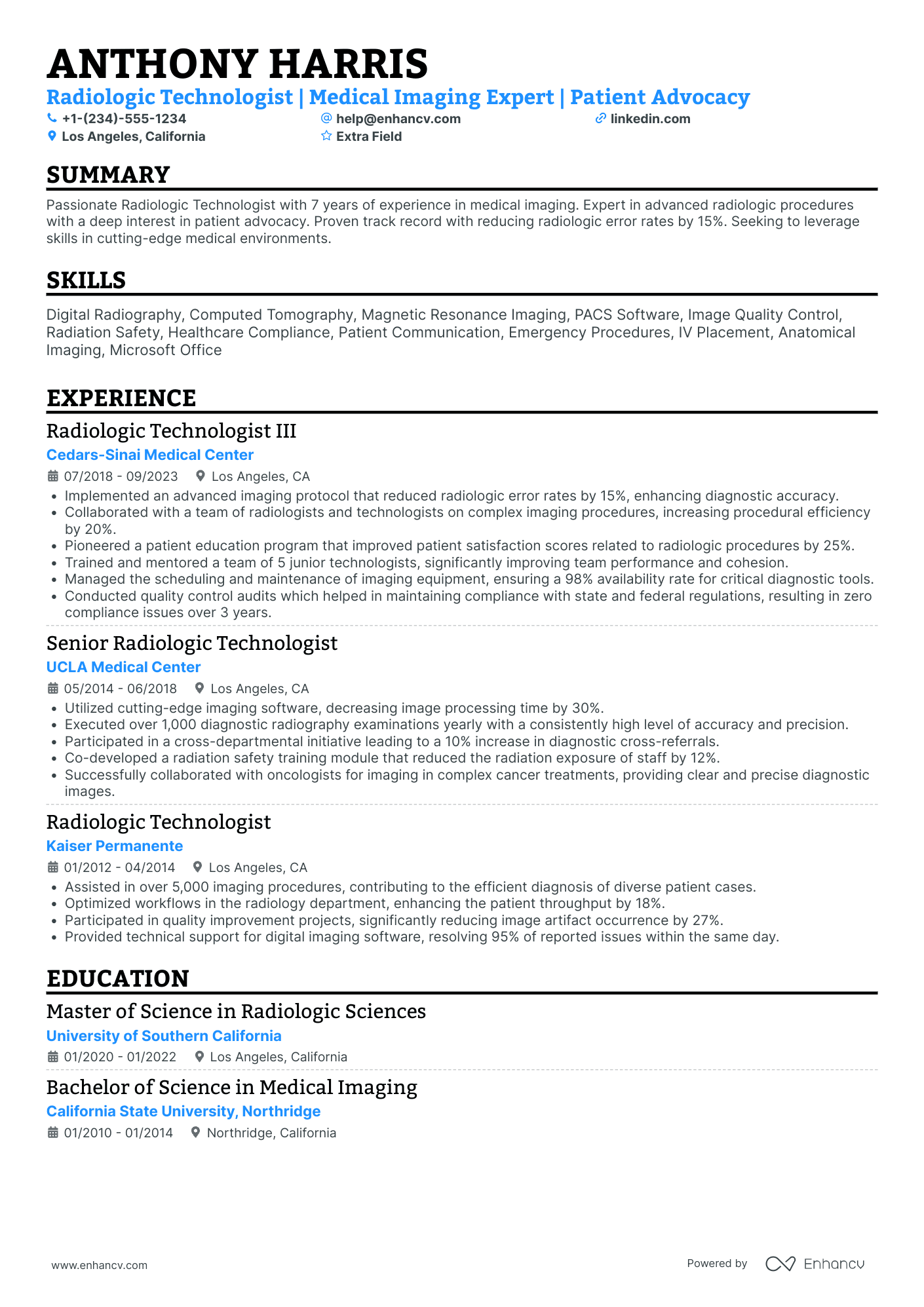 Radiologic Technologist I Resume Example