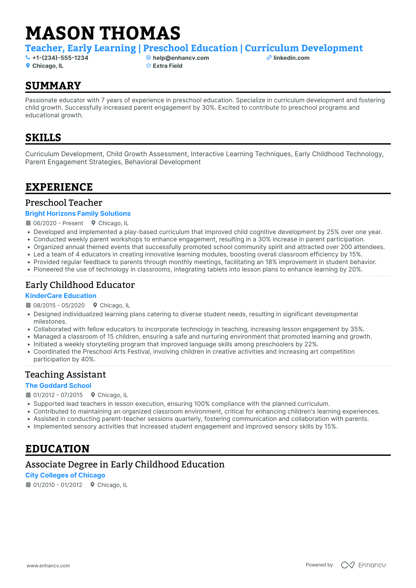 Early Childhood Substitute Teacher Resume Example