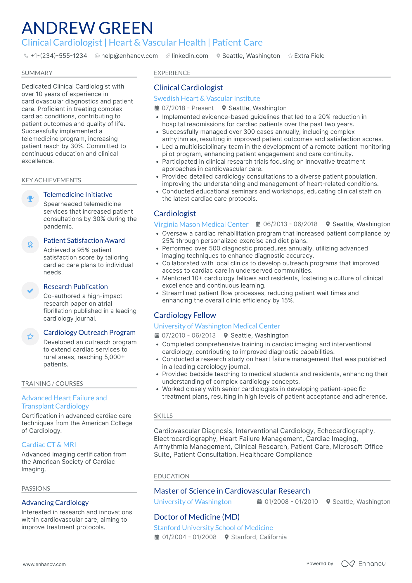 Cardiologist Doctor Resume Example