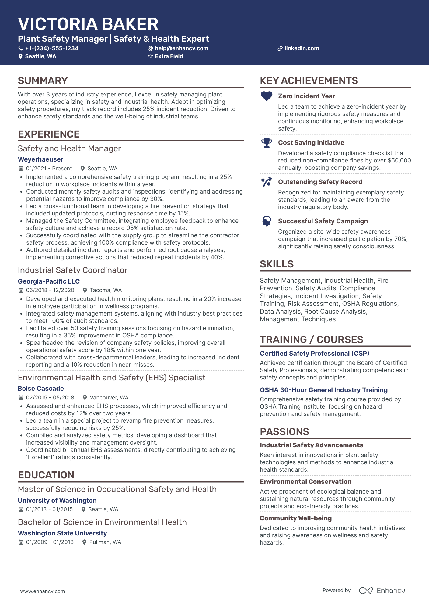 Factory Safety Manager Resume Example