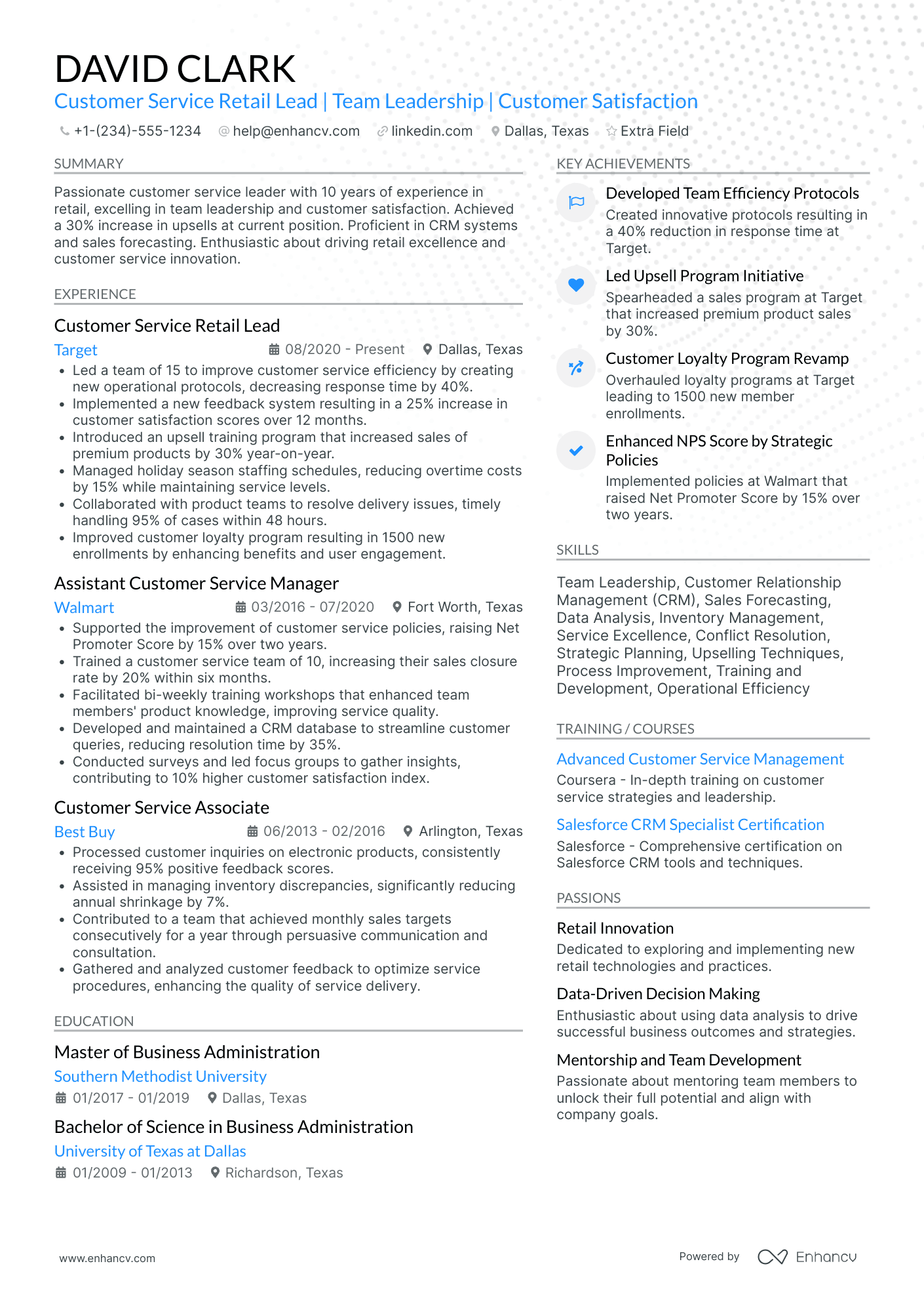 Customer Service Retail Lead Resume Example