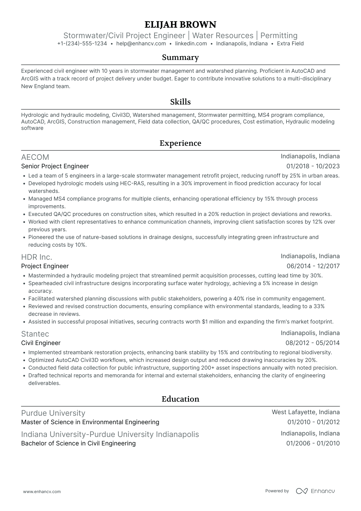 Civil Project Engineer Resume Example