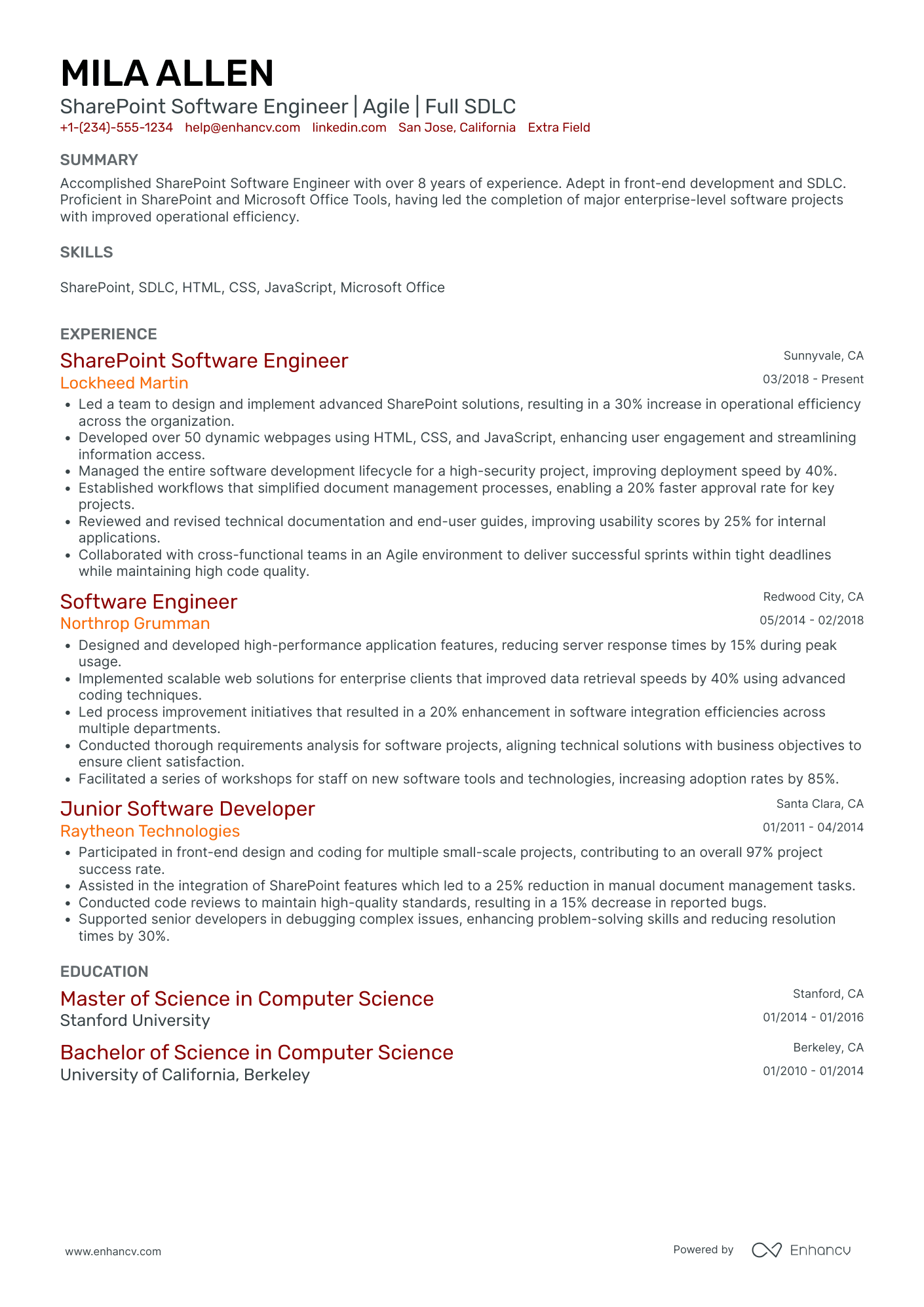 SharePoint Workflow Developer Resume Example