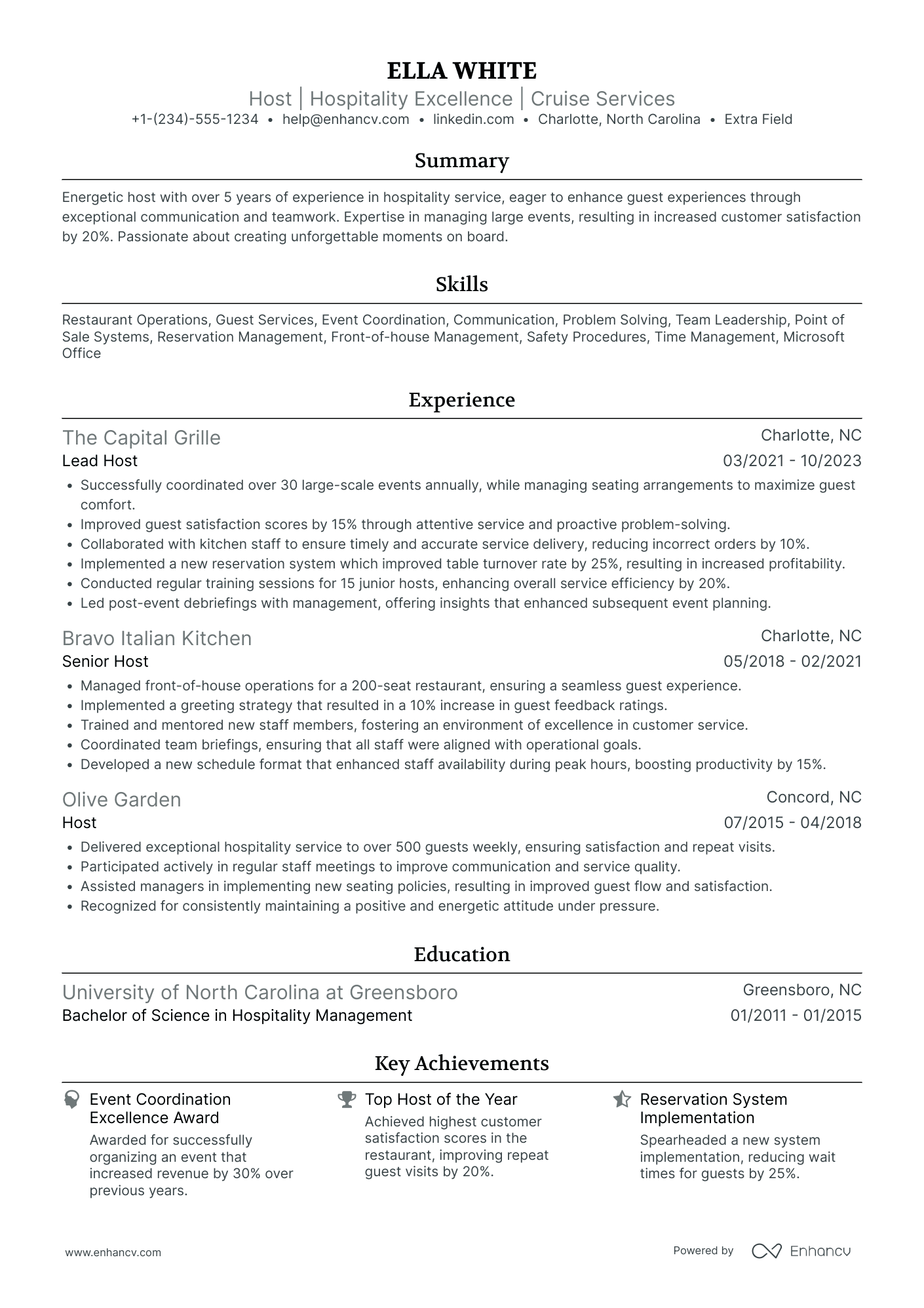 Cruise Ship Hostess Resume Example