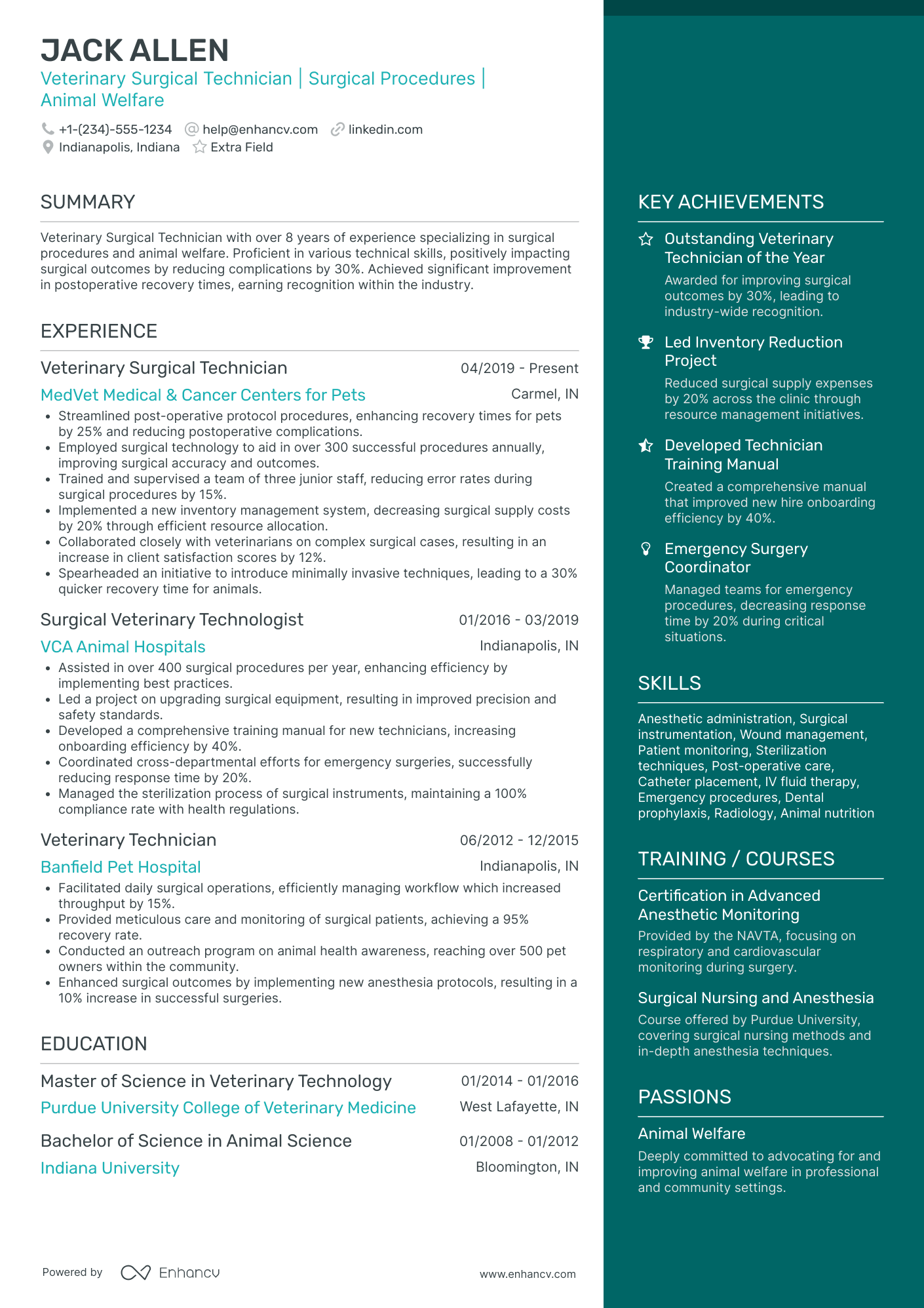 Veterinary Surgical Technician Resume Example