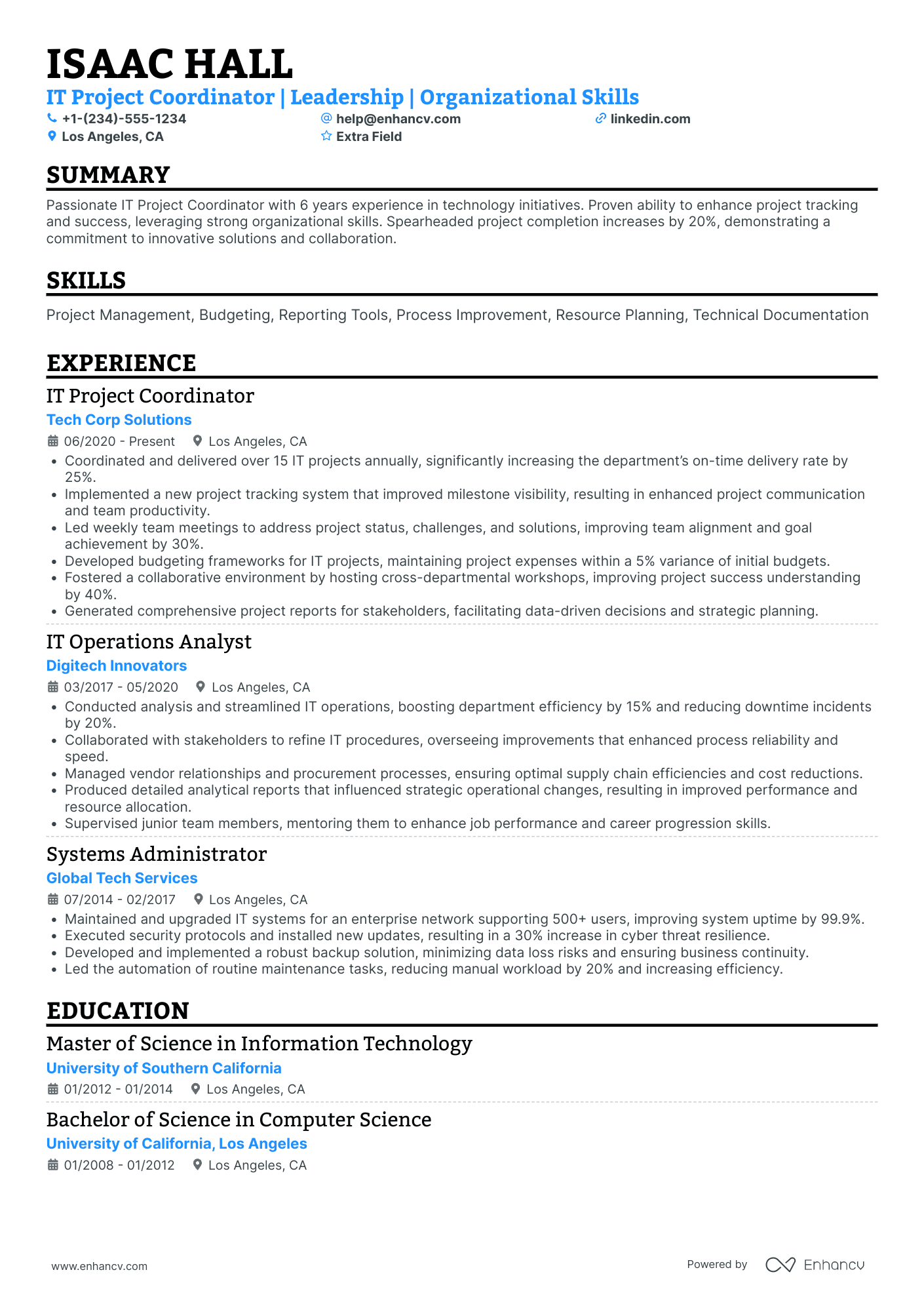 Beginner IT Coordinator Resume Example