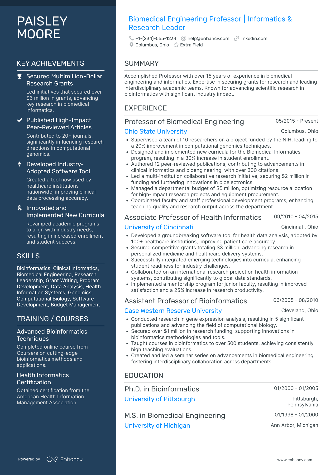 Biomedical Engineering Researcher Resume Example