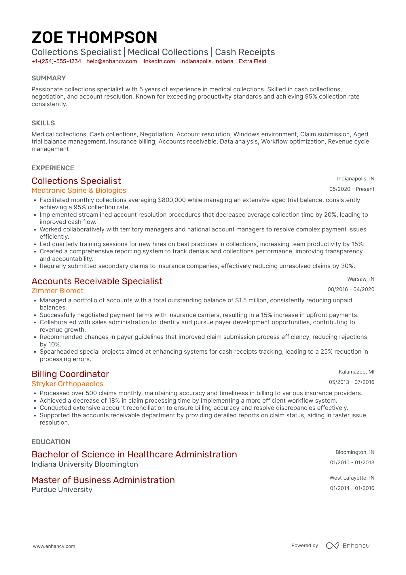 Collections Administrator Resume Example