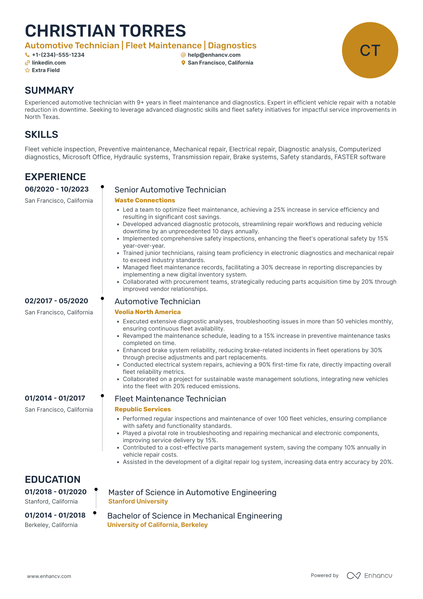 Automotive Transmission Technician Resume Example