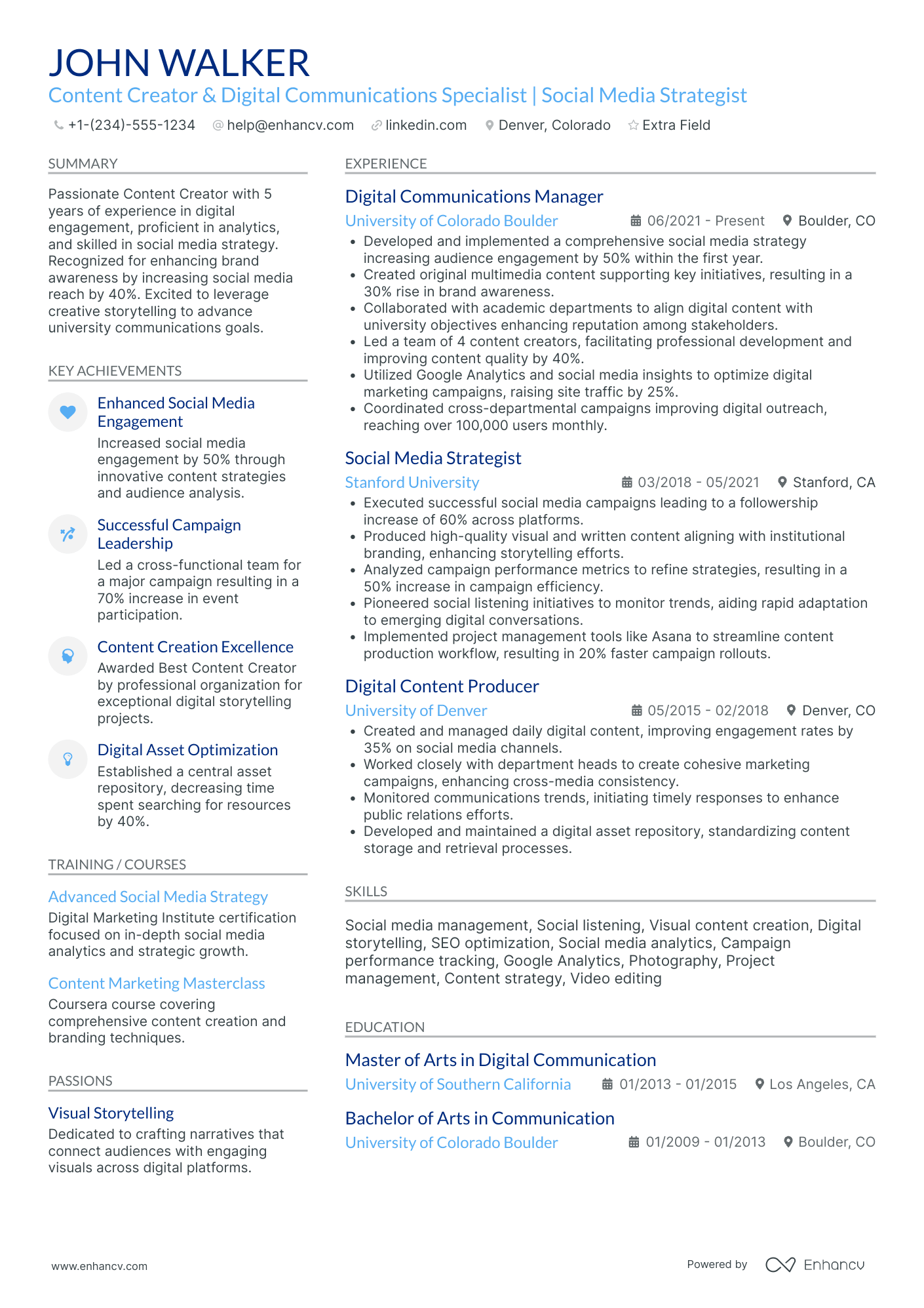 Video Content Strategist Resume Example