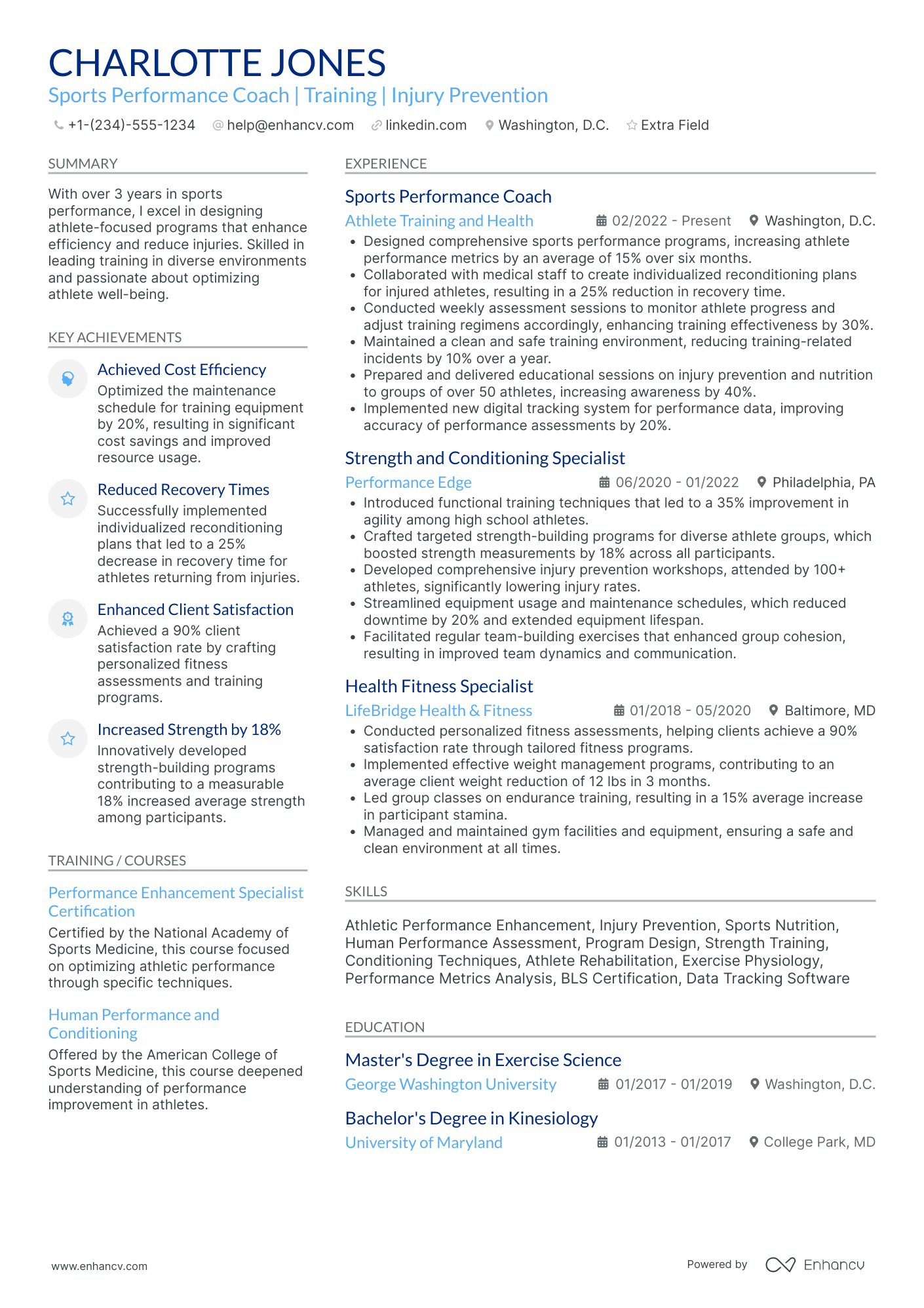 Sports Performance Coach Resume Example