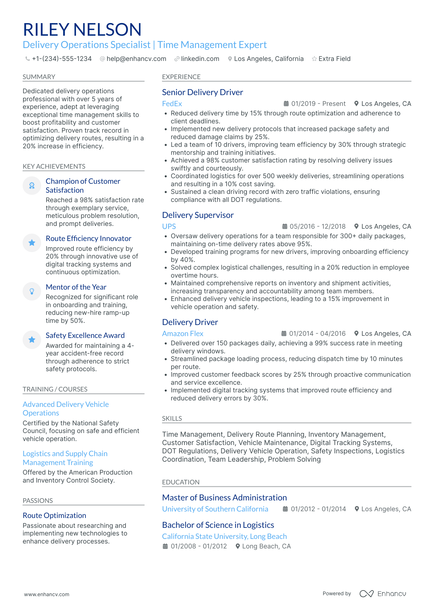 Appliance Delivery Driver Resume Example