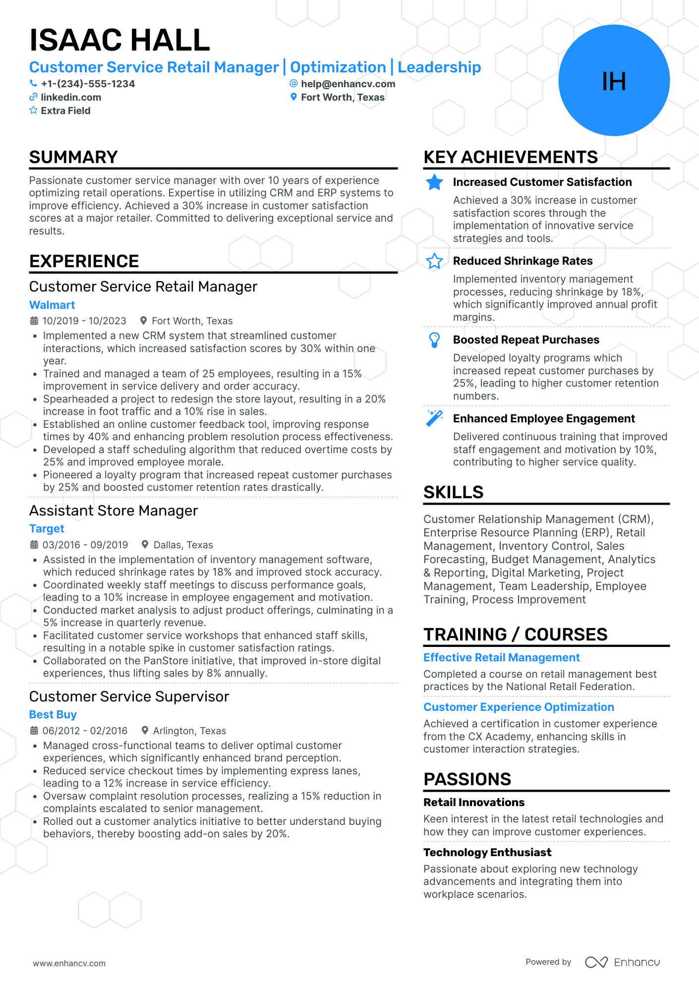 Customer Service Retail Manager Resume Example