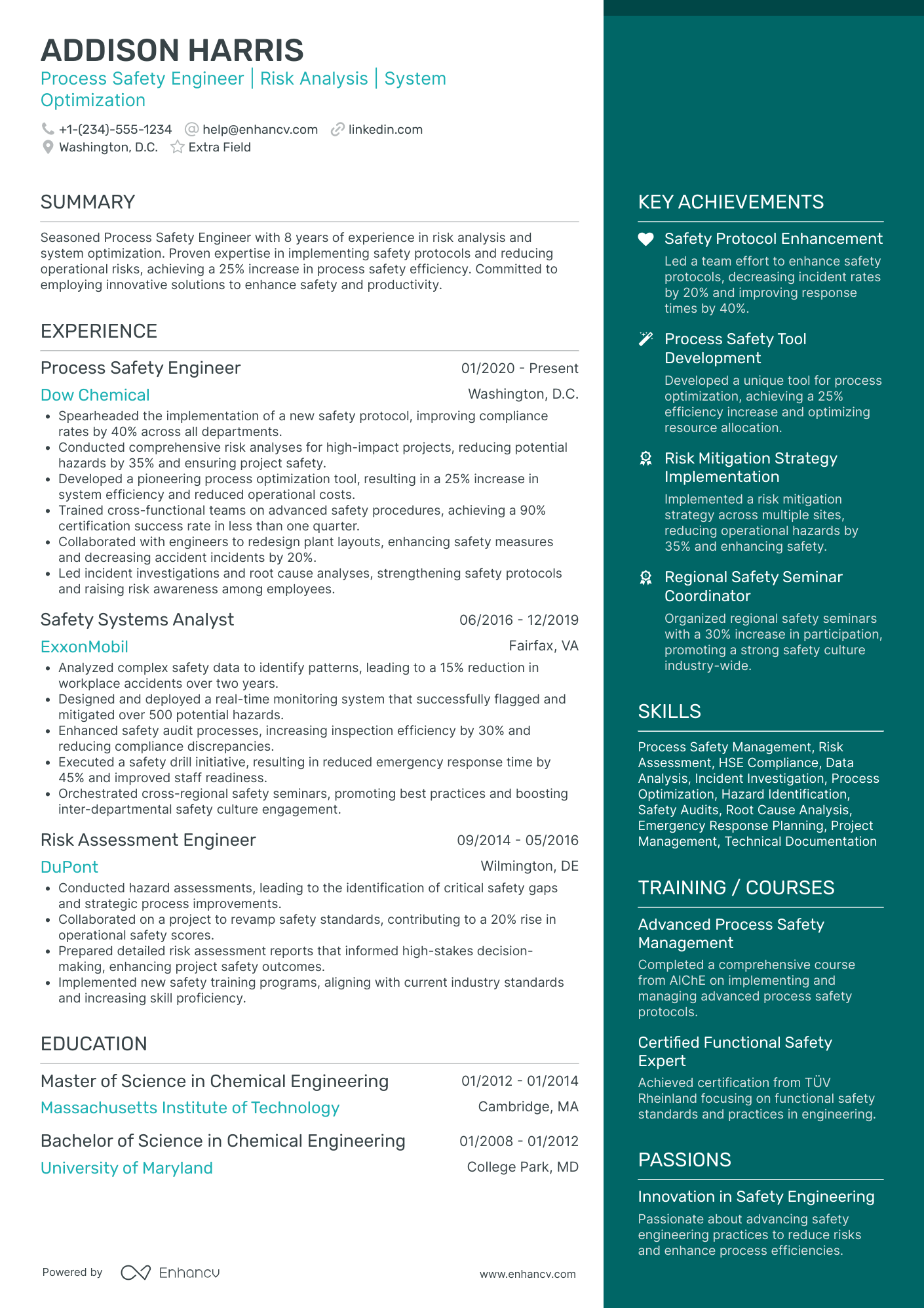 Process Safety Engineer Resume Example