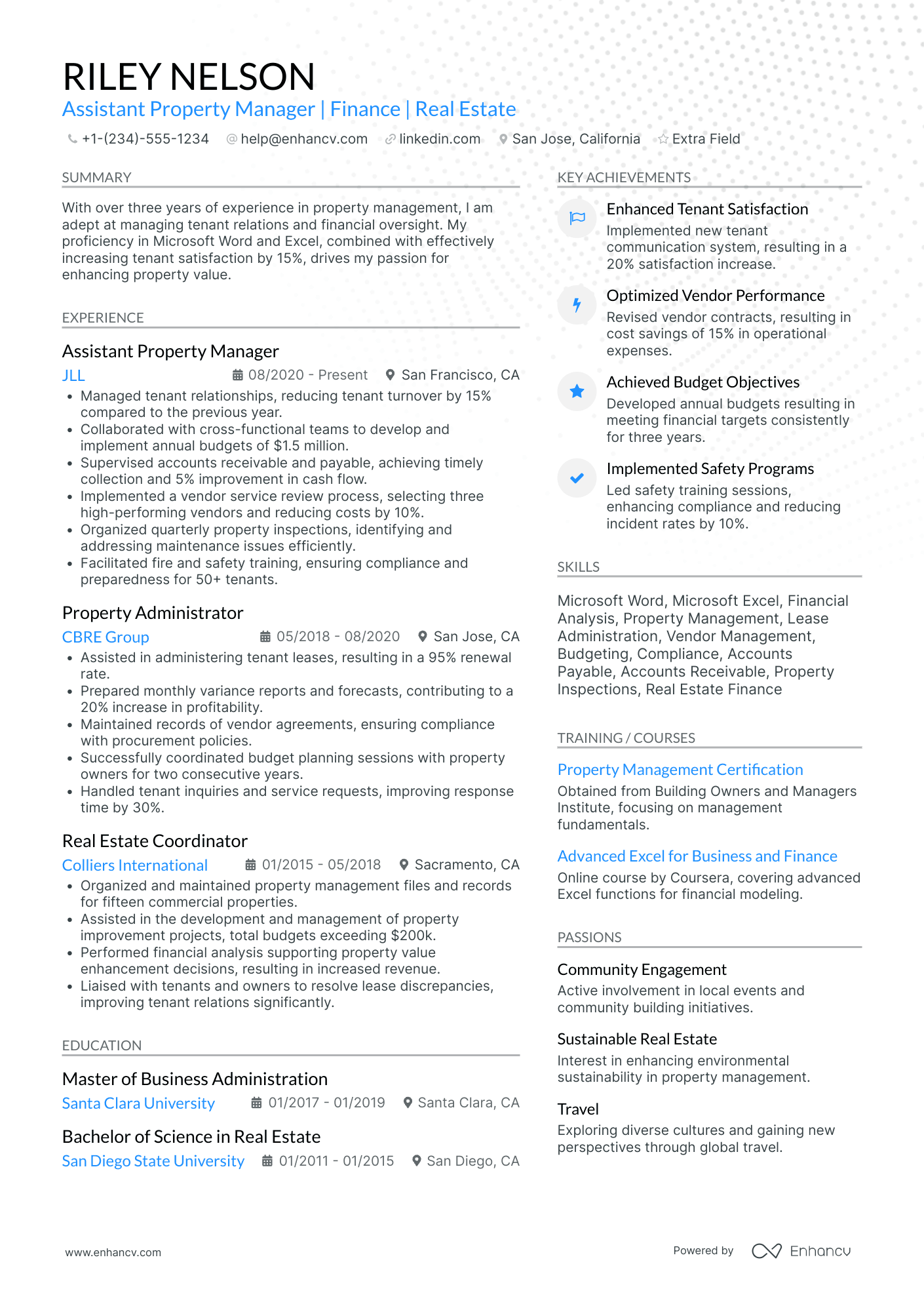 Property Manager Trainee Resume Example