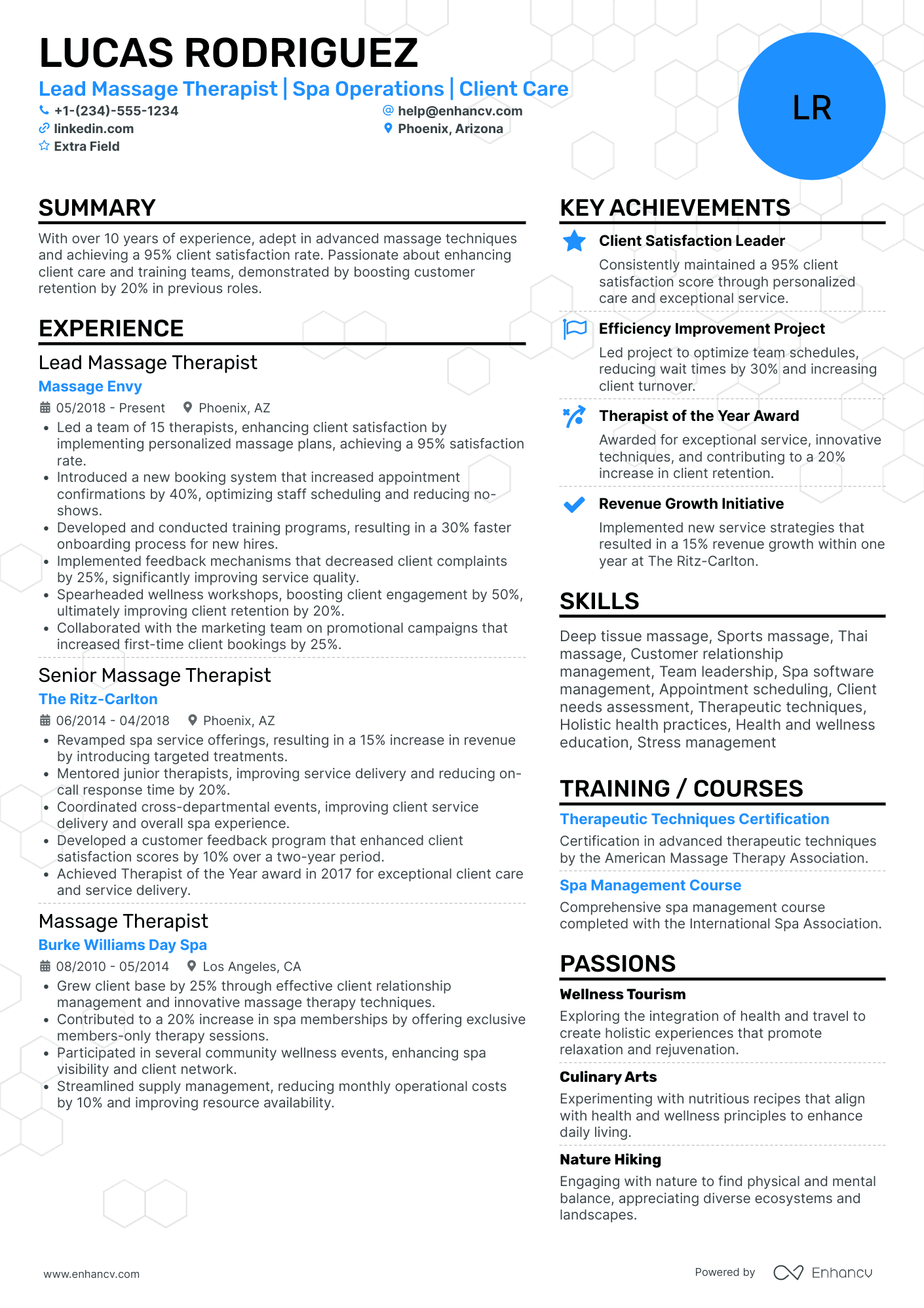 Lead Massage Therapist Resume Example