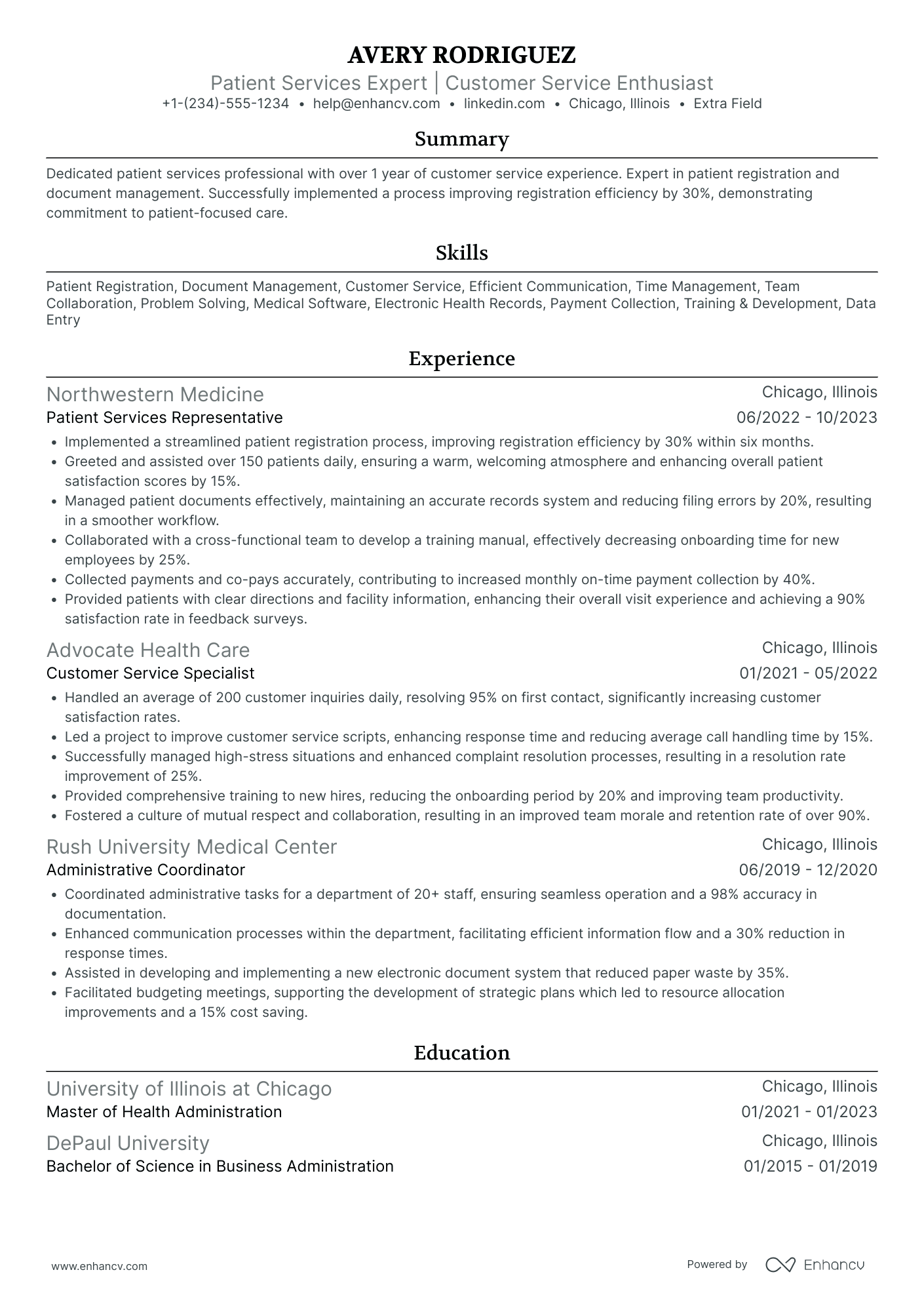 Full Time Medical Receptionist Resume Example