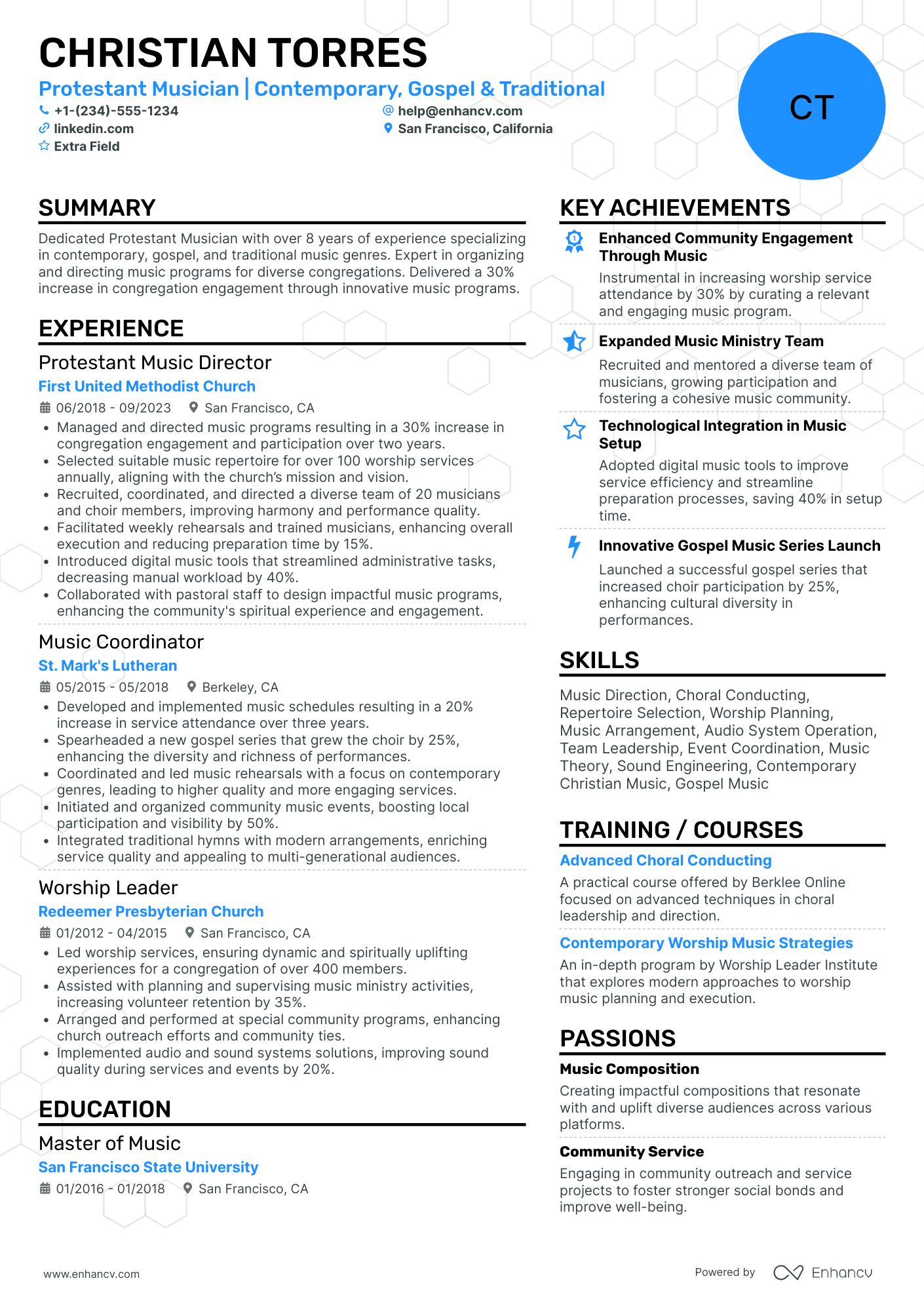 Musician Contractor Resume Example