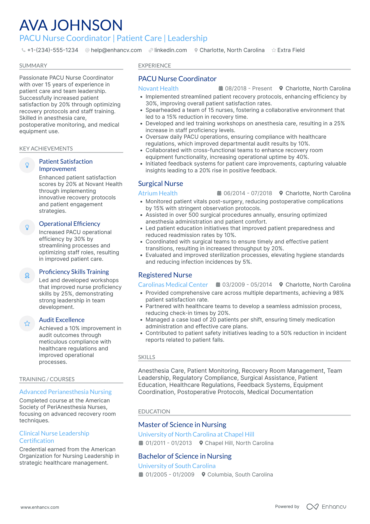 PACU Nurse Coordinator Resume Example