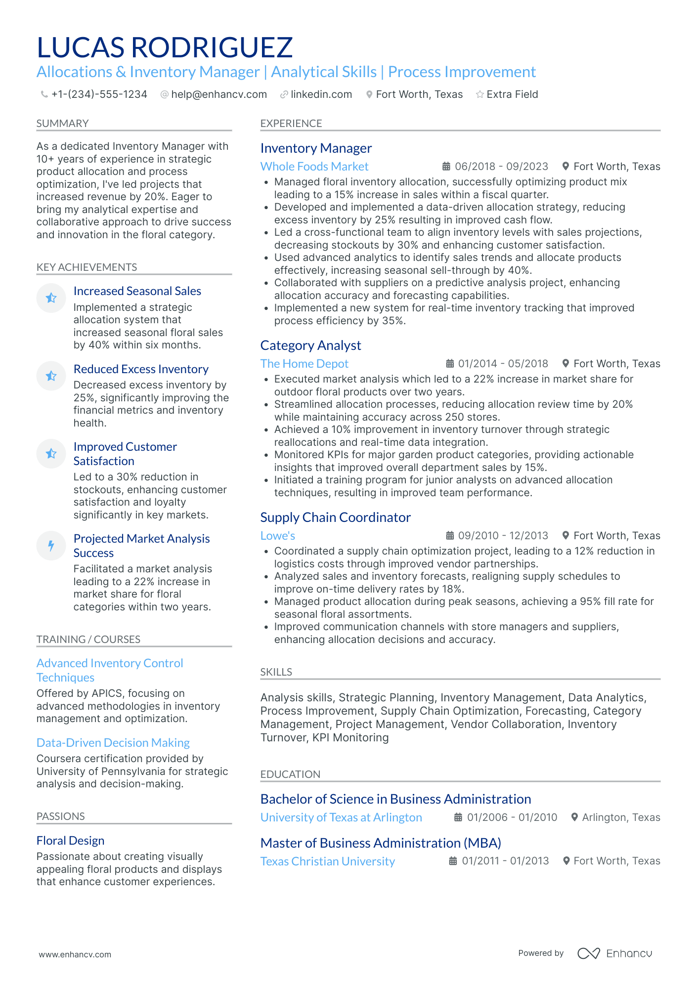 Store Inventory Manager Resume Example