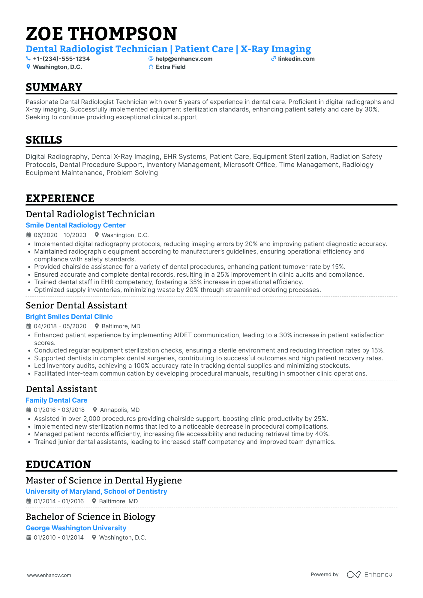 Dental Radiologist Resume Example