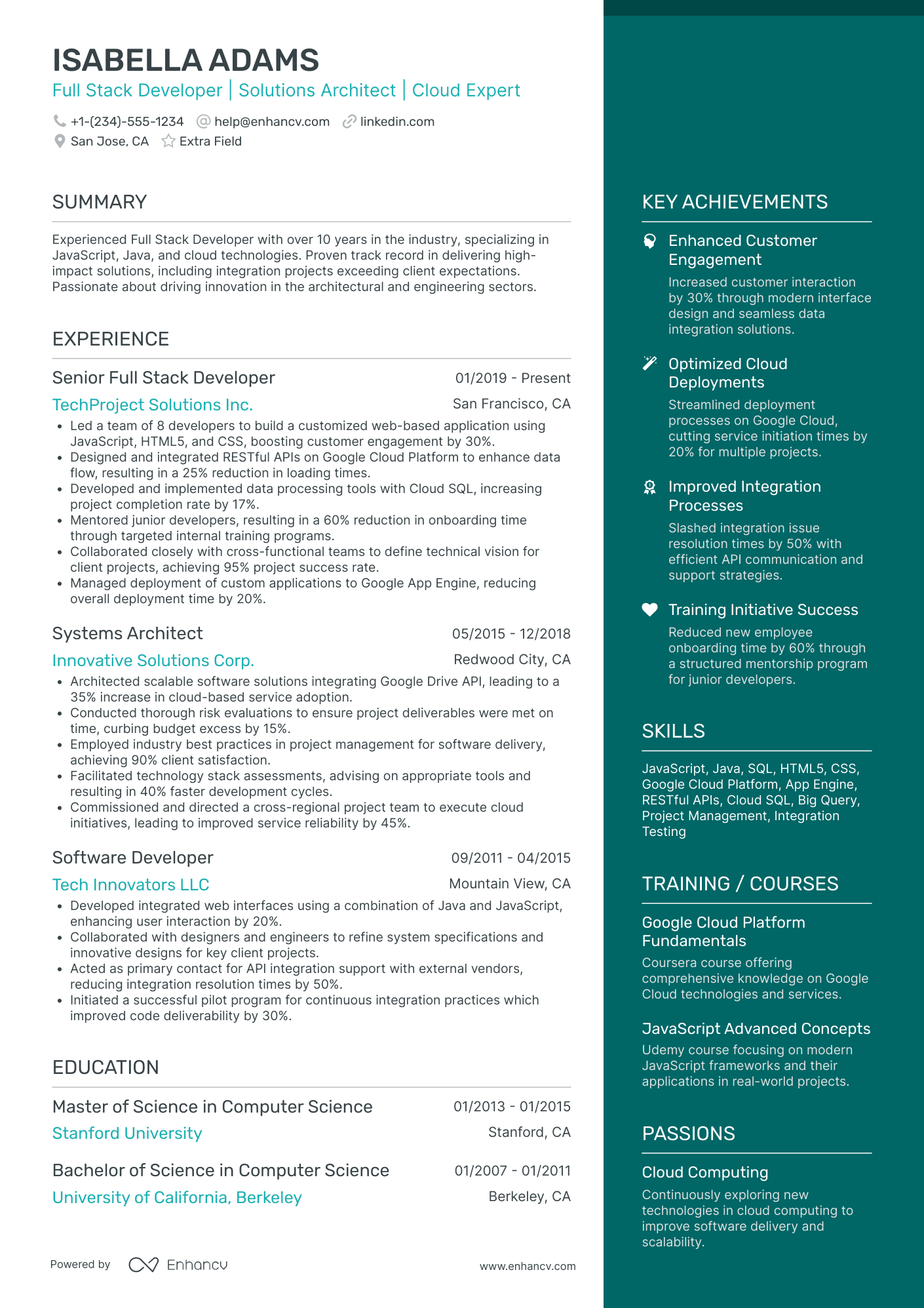 Entry Level Full Stack Developer Resume Example