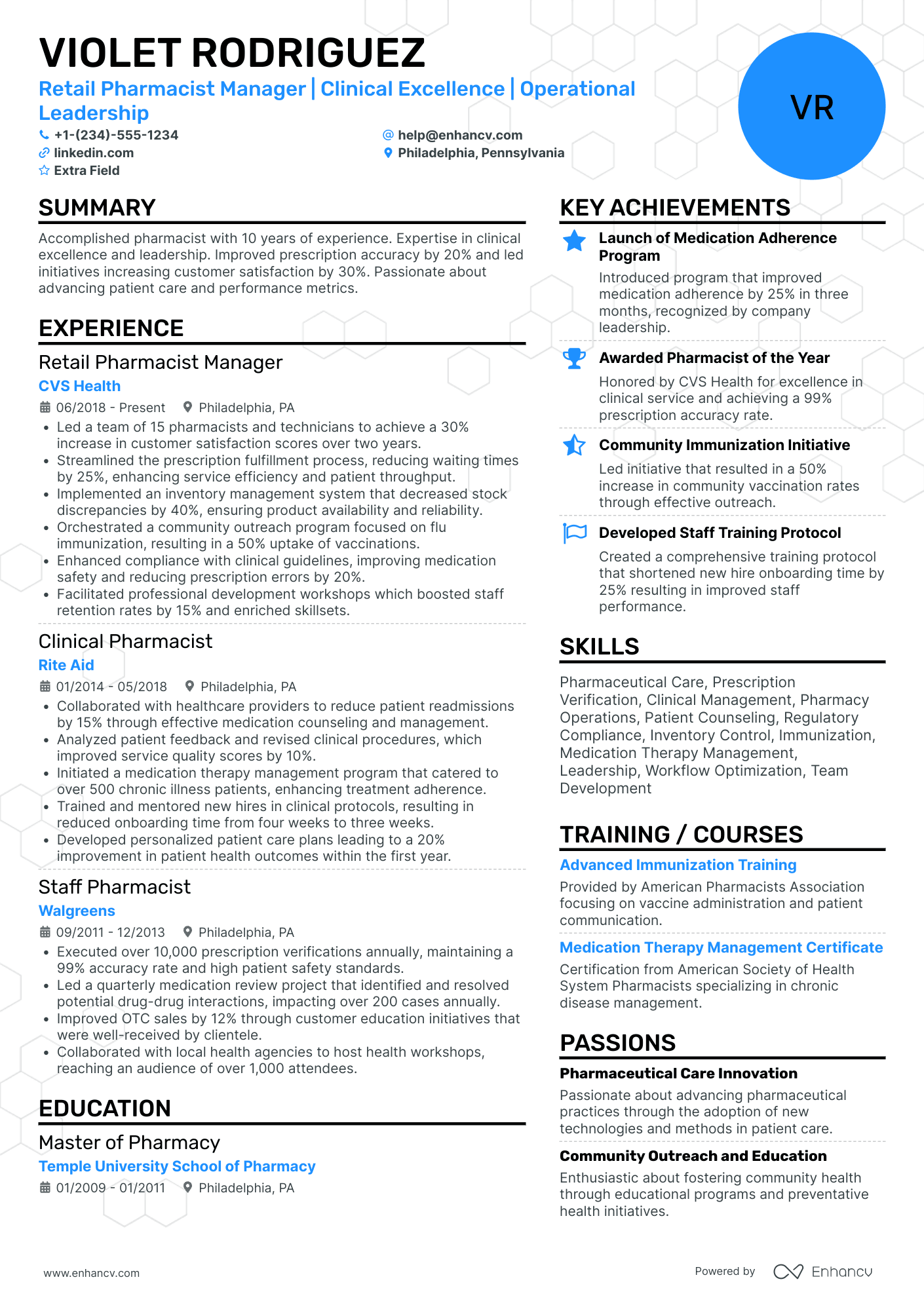 Retail Pharmacist Manager Resume Example