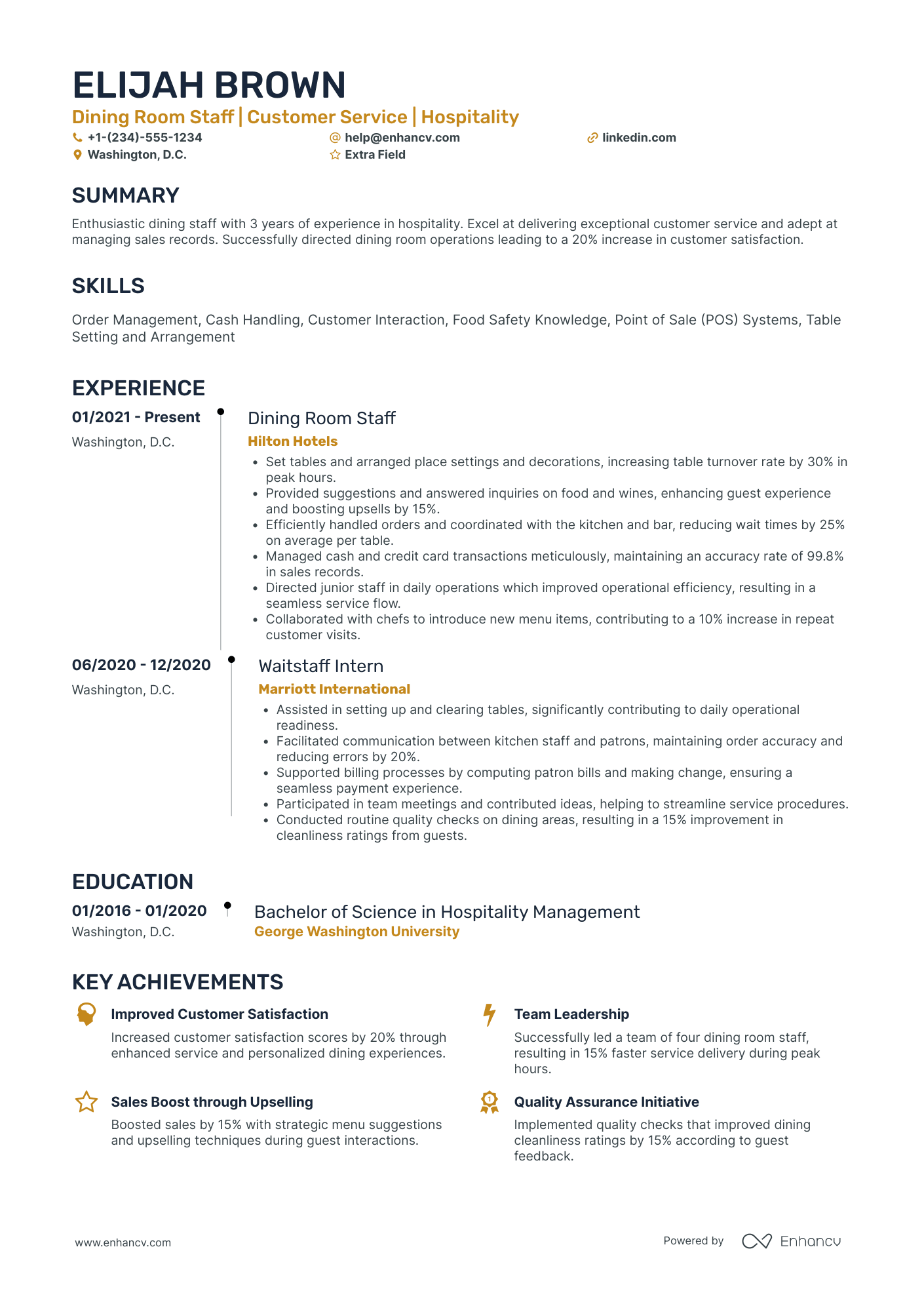 Assistant Waiter Resume Example