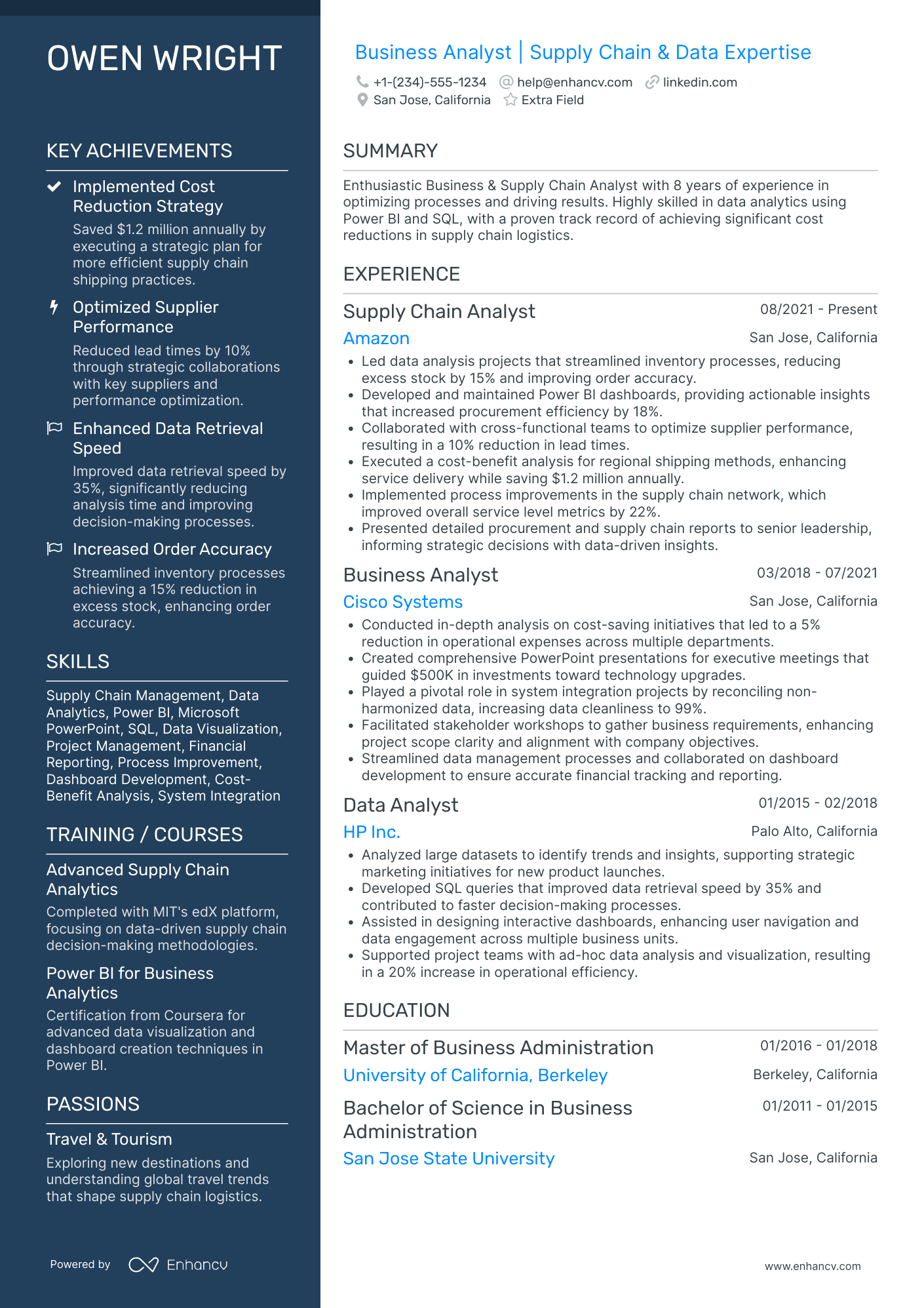 MBA Supply Chain Analyst Resume Example