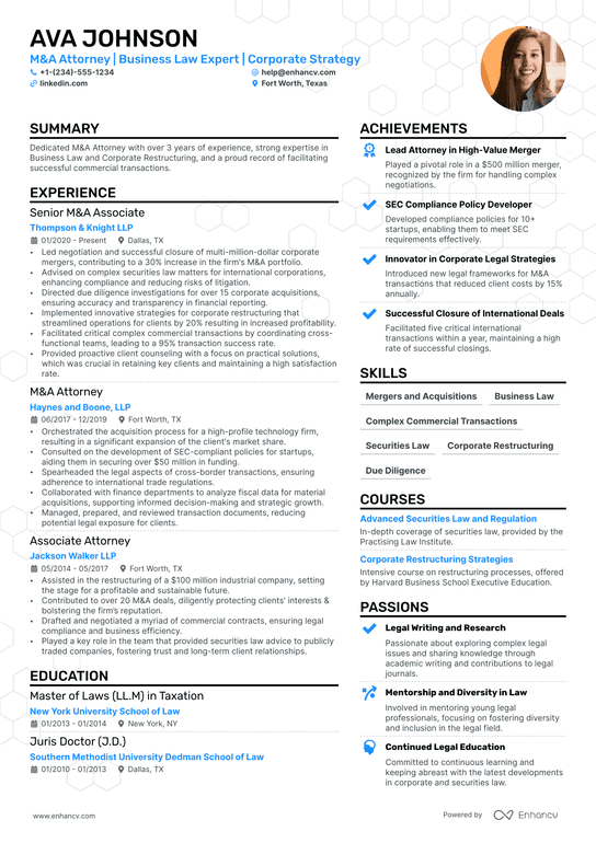 M&A Lawyer Resume Example