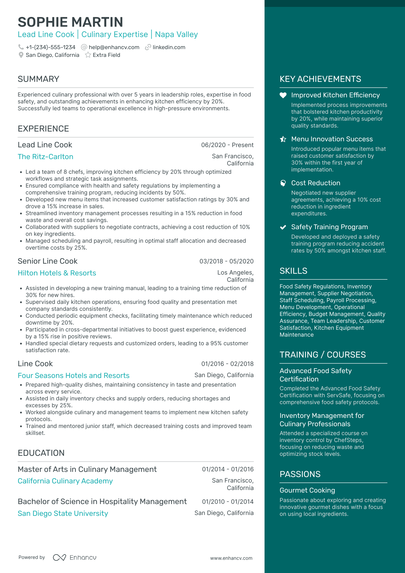 Lead Line Cook Resume Example