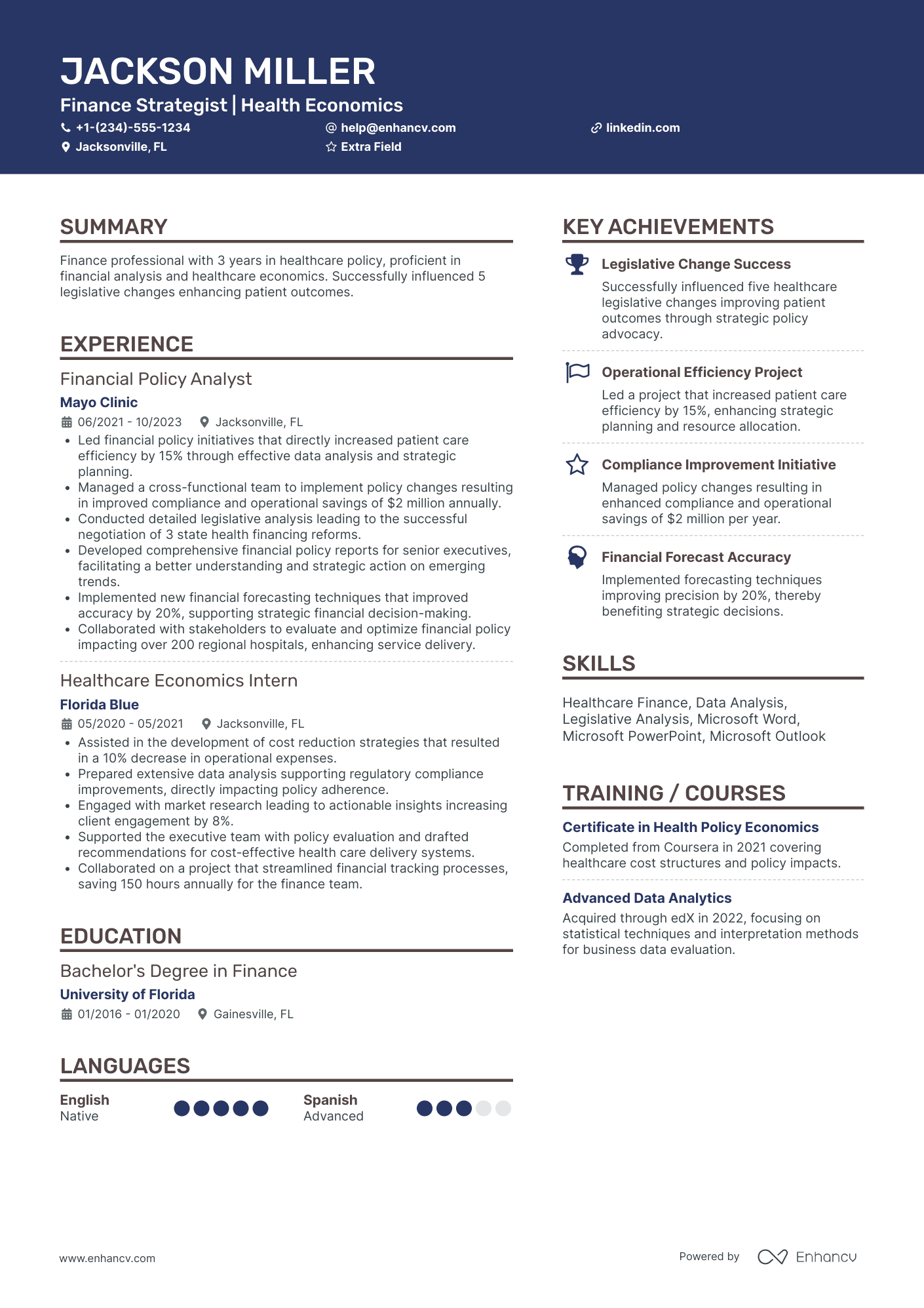 Junior VP of Finance Resume Example