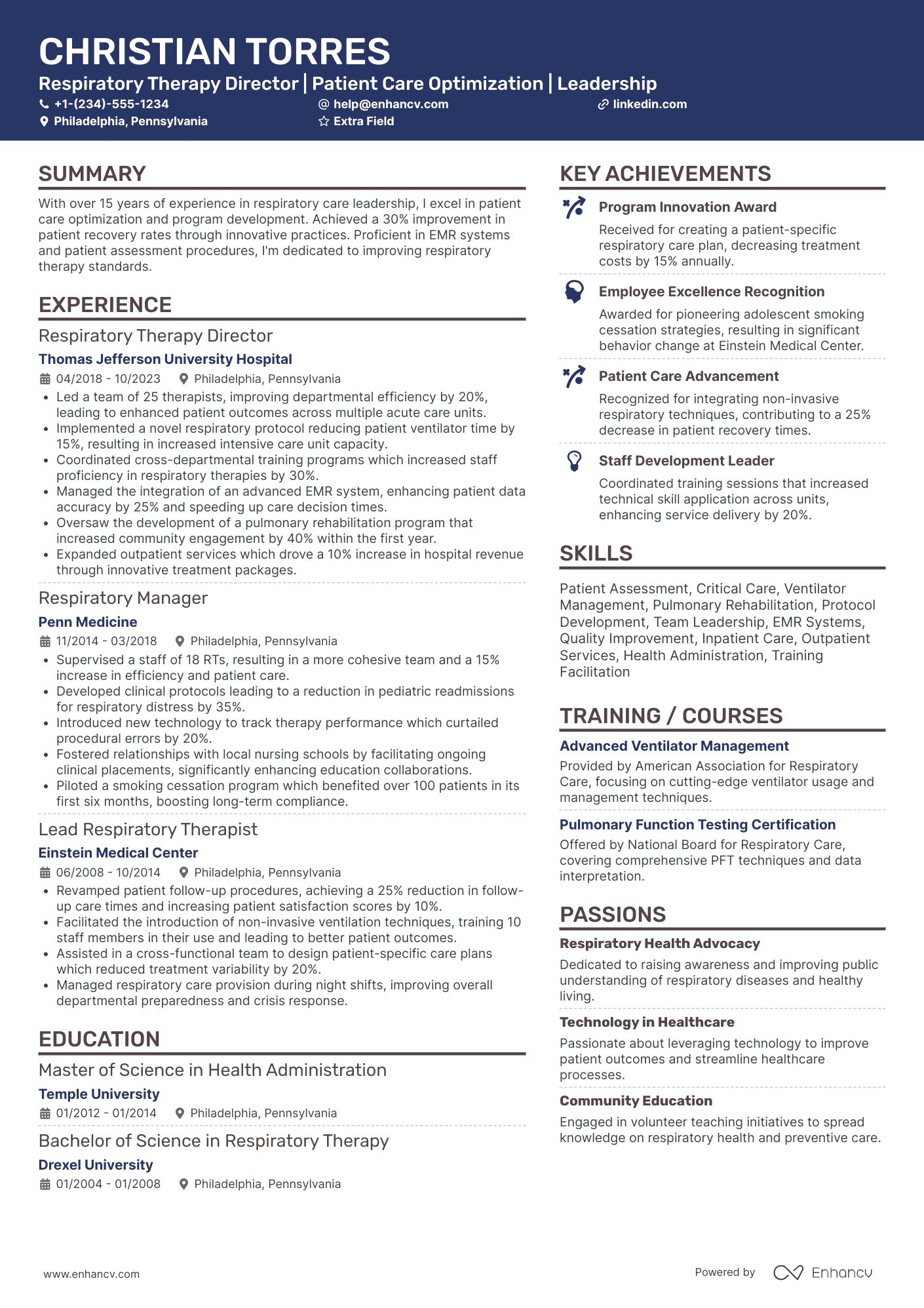 Respiratory Therapy Director Resume Example