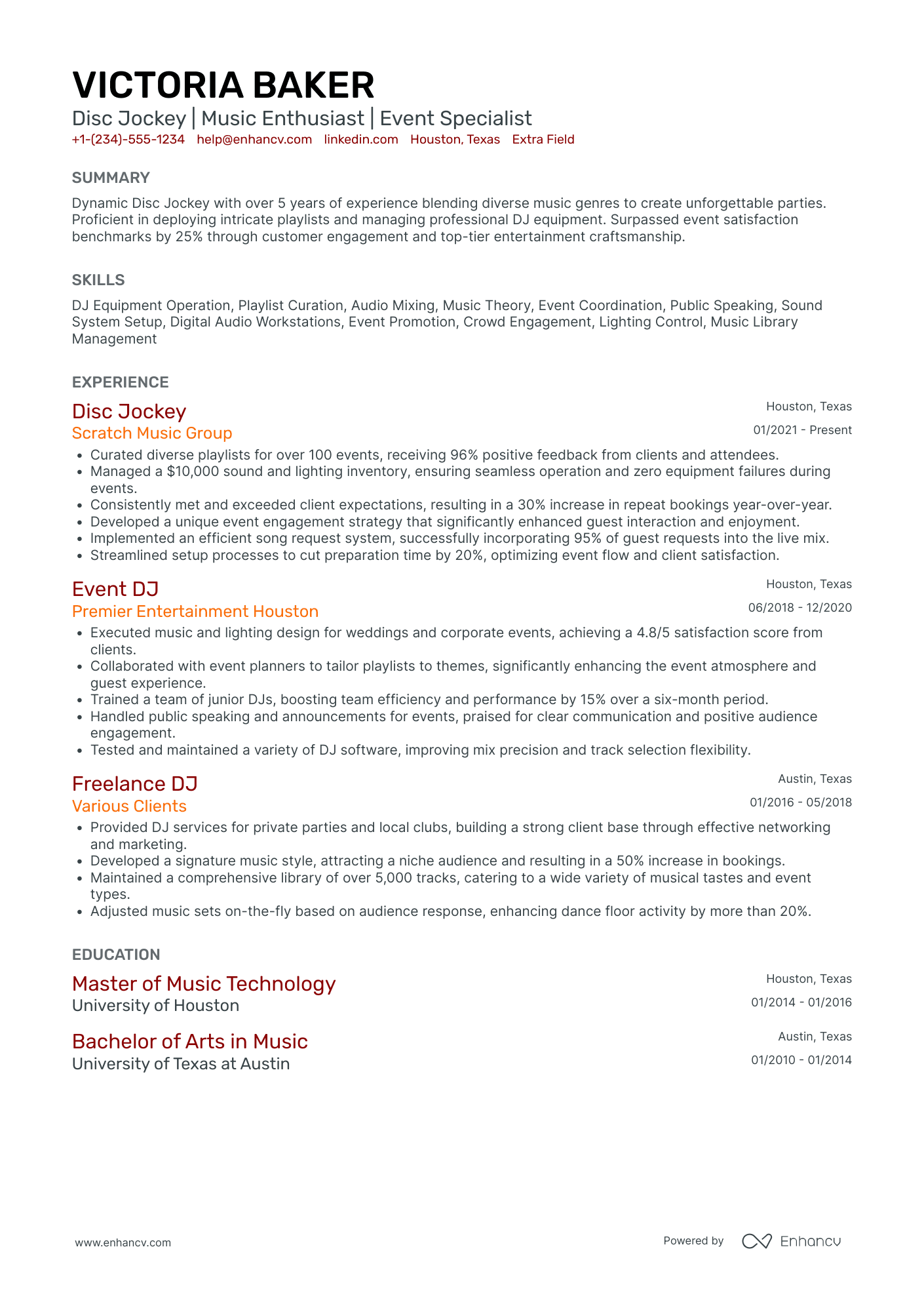 DJ Manager Resume Example