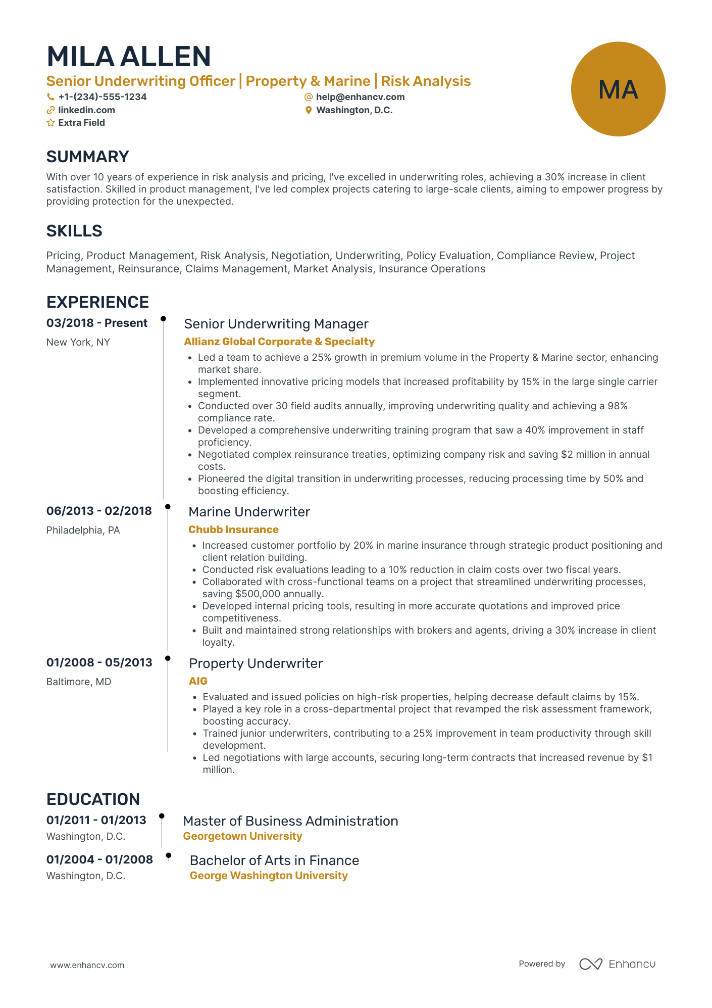 Marine Insurance Agent Resume Example