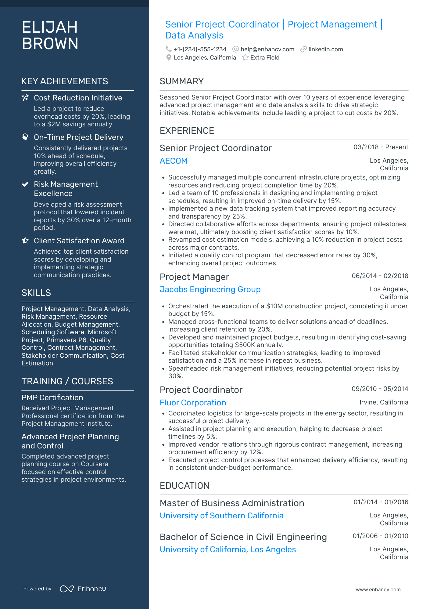 Senior Project Coordinator Resume Example