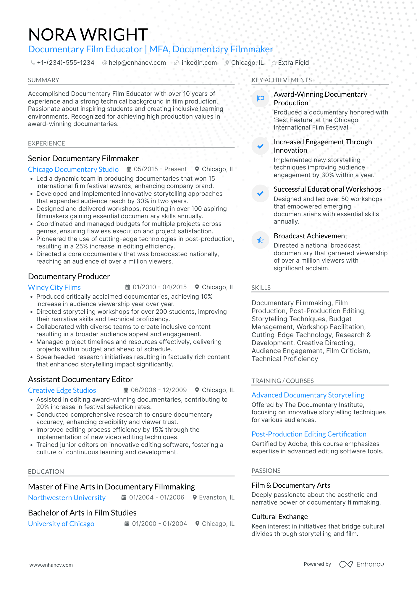 Documentary Filmmaker Resume Example