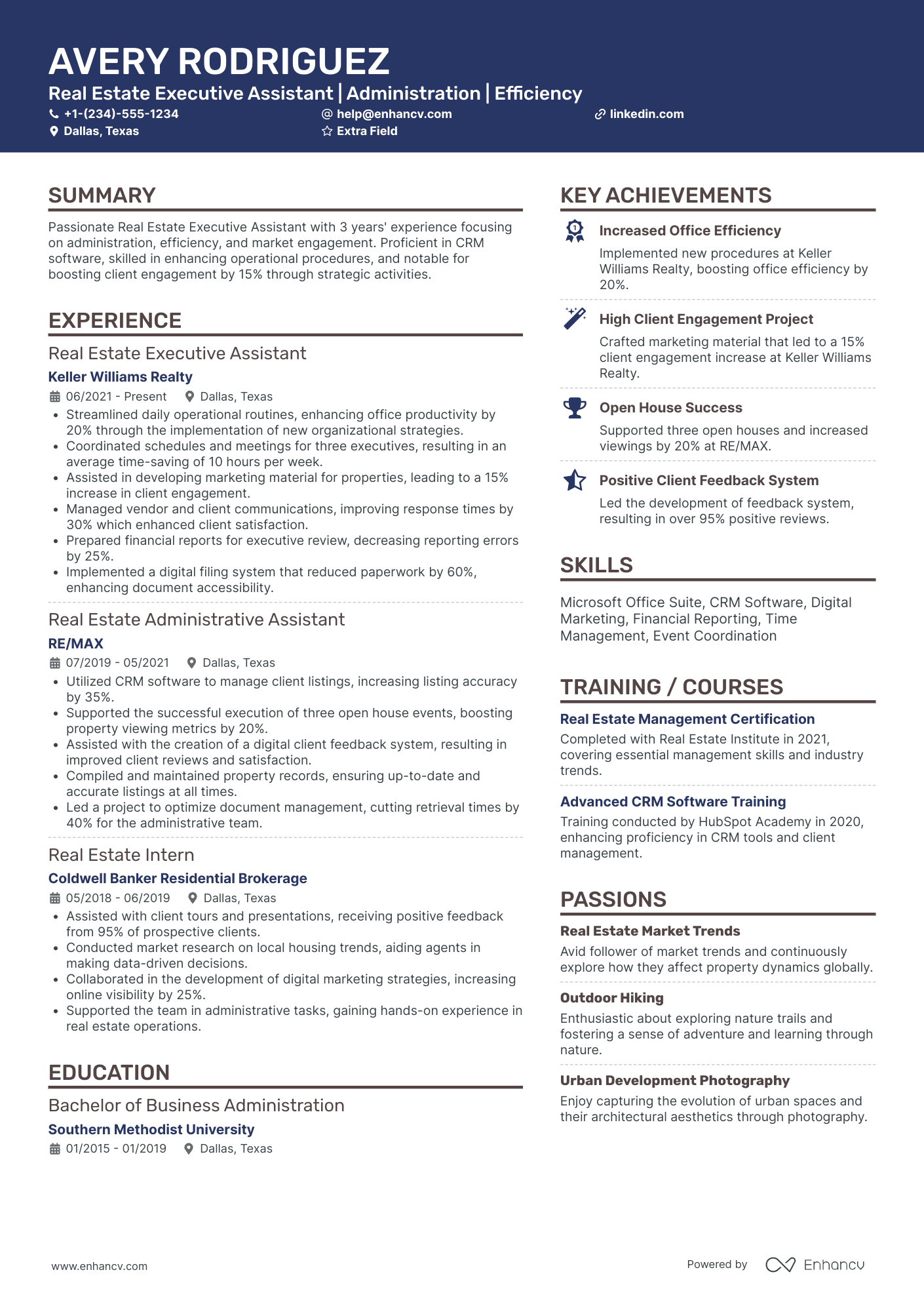 Real Estate Executive Assistant Resume Example