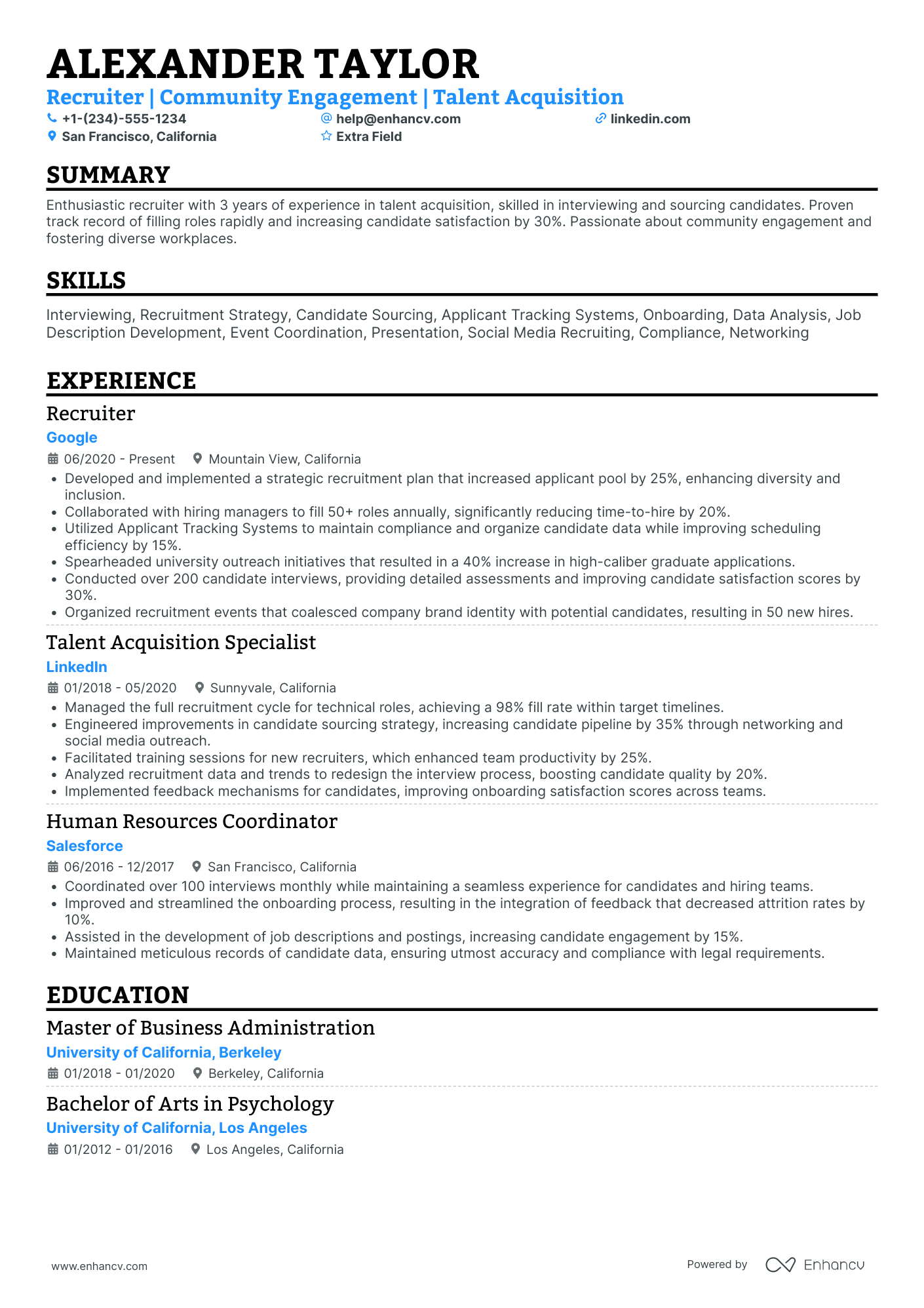 Entry Level Tech Recruiter Resume Example