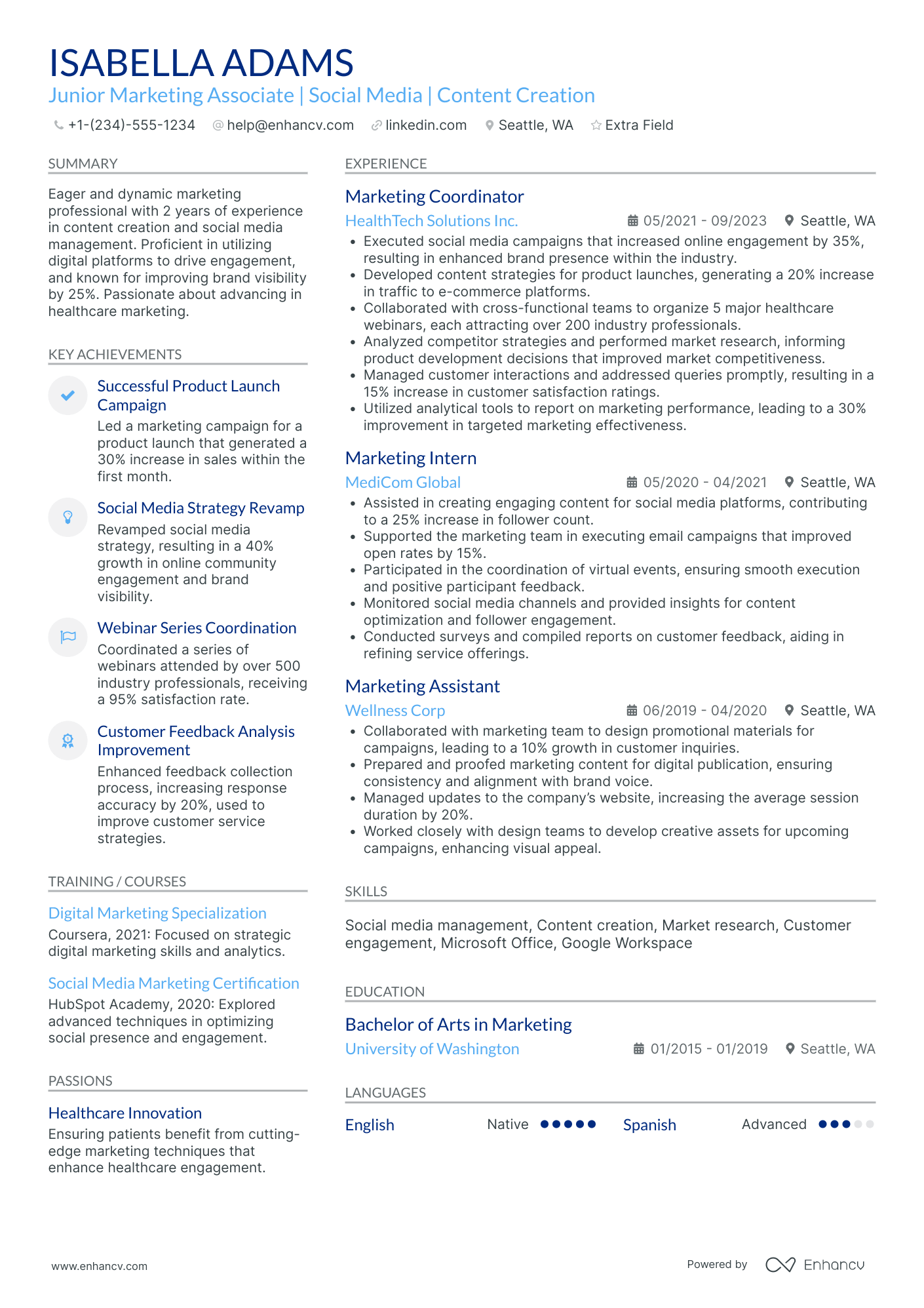 Junior Digital Marketing Specialist Resume Example