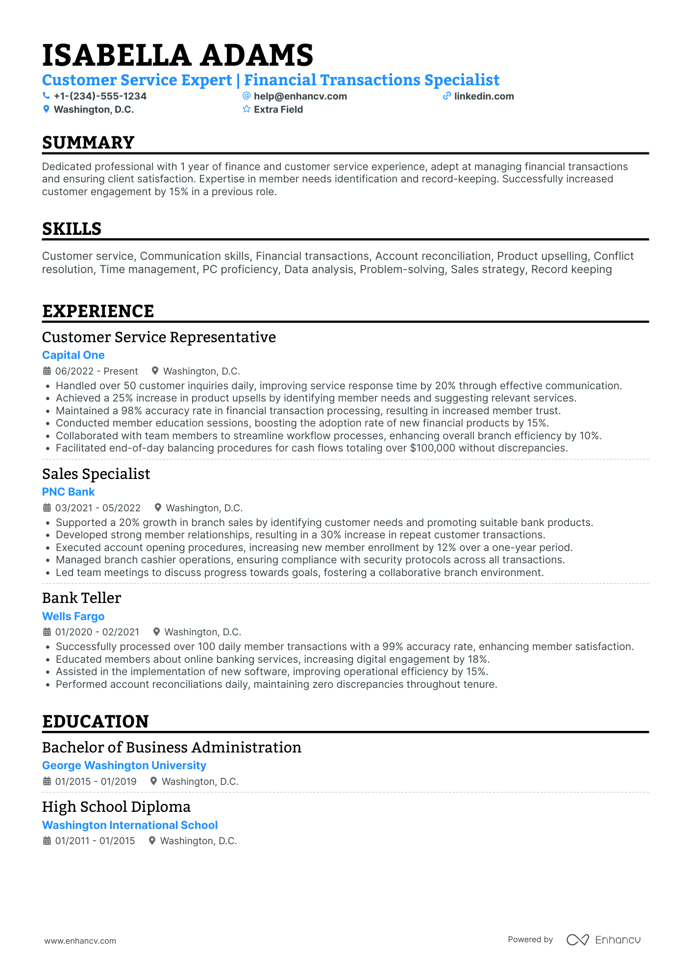 Banking Call Center Representative Resume Example